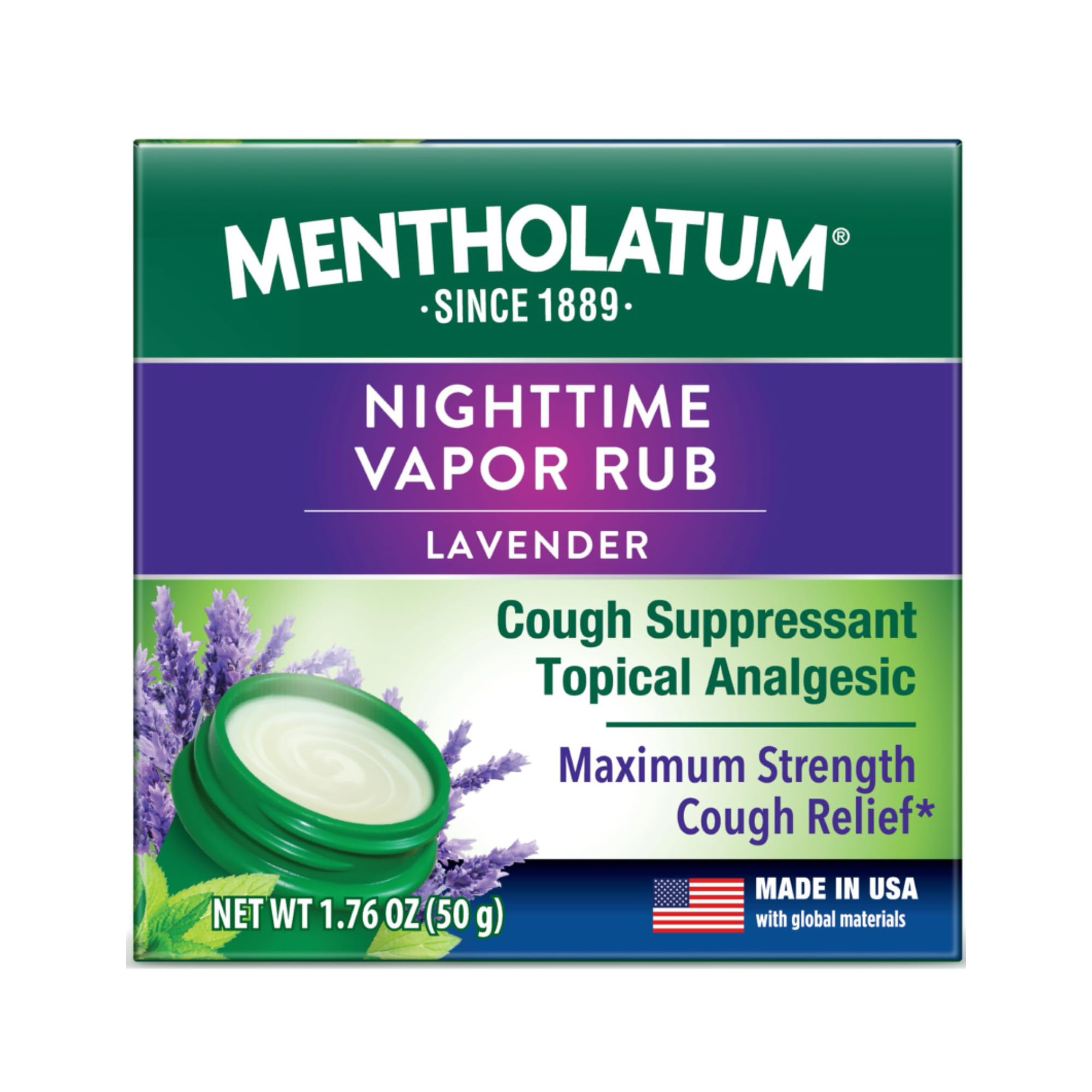 Mentholatum Noche bálsamo vaporizante con lavanda para confort nocturno.