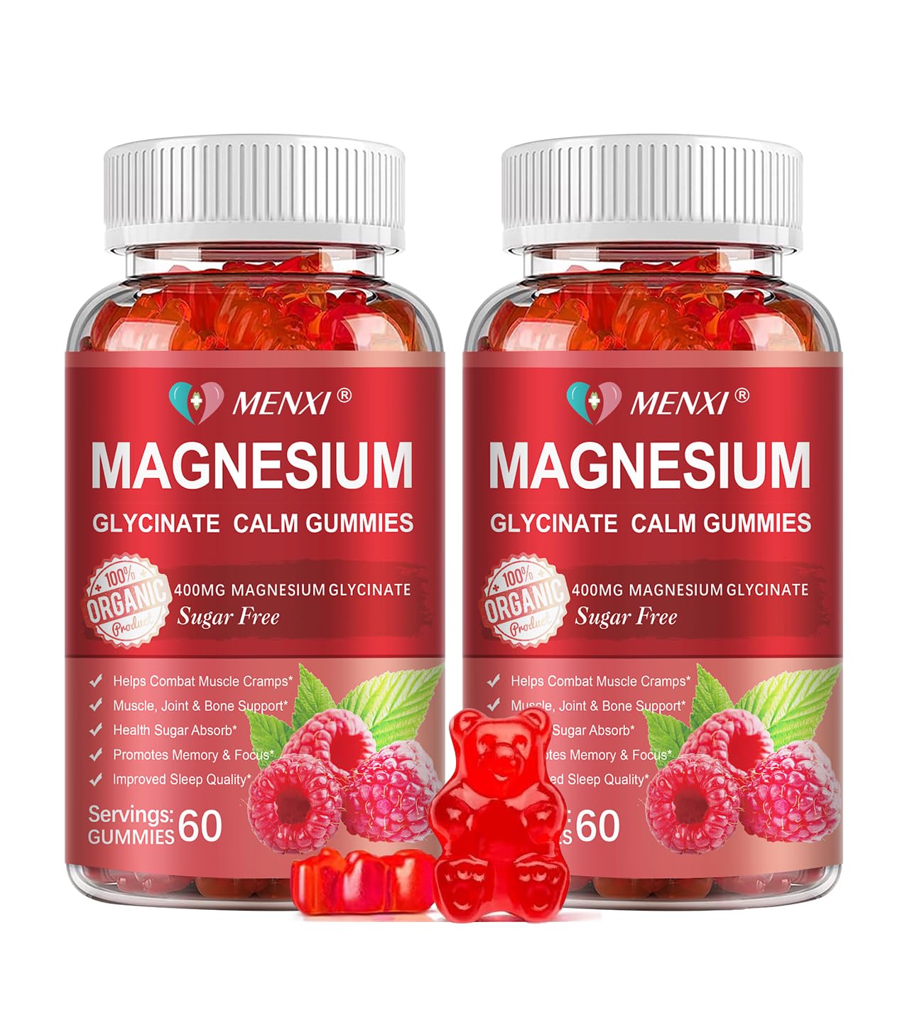 Gominolas MENXI magnesio 600 mg en frasco, sabor frambuesa, apoyo a la relajación diaria