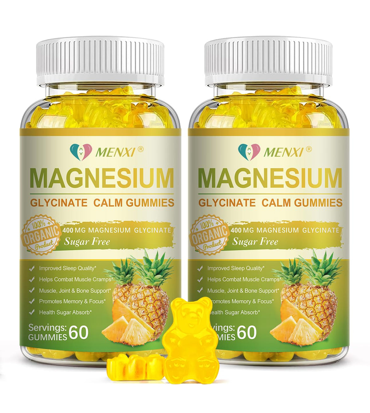 Gominolas MENXI magnesio glicinato, sabor piña, apoyo suave para relajación y sueño
