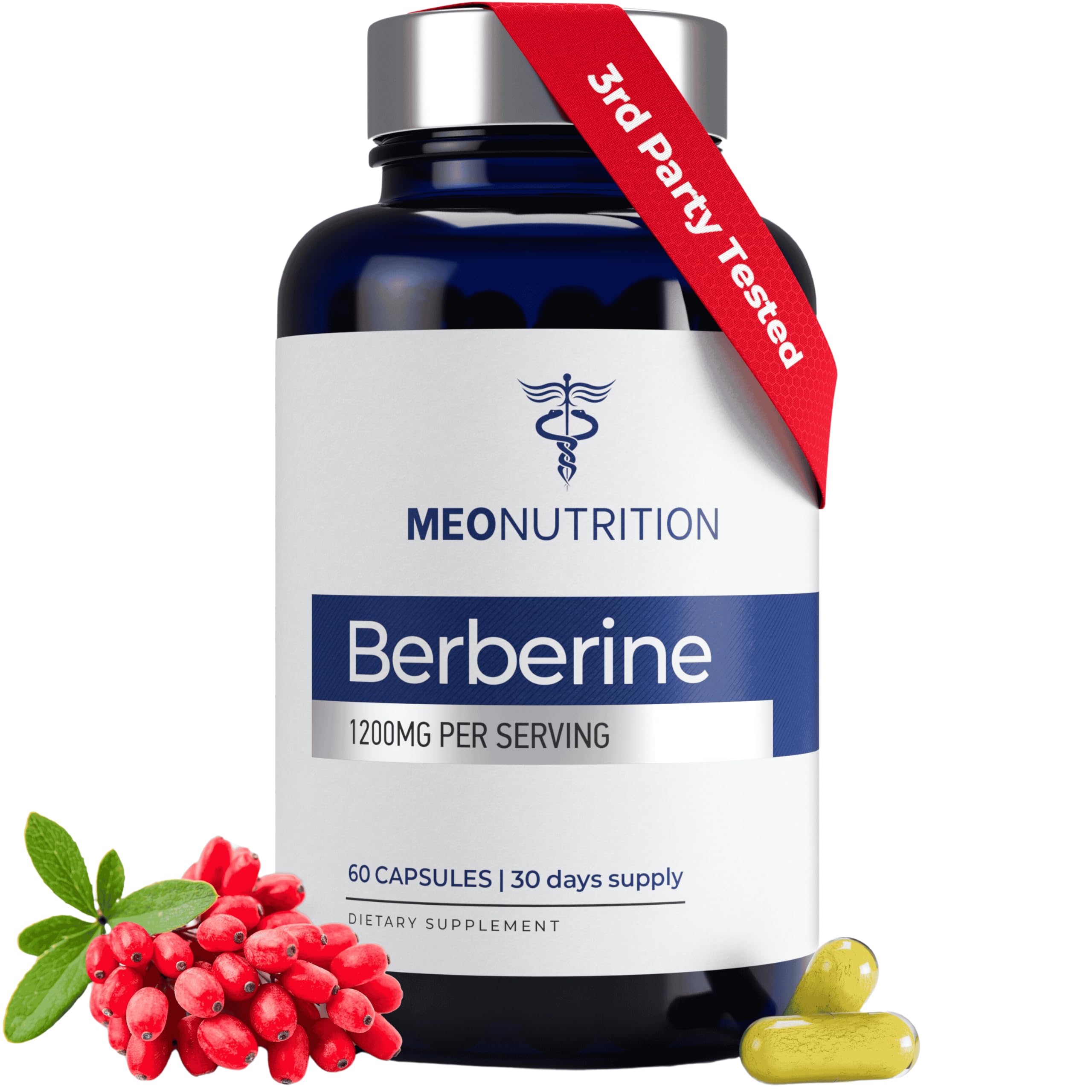 Meo Nutrition Berberina 1200 mg HCI en cápsulas para apoyo metabólico diario.