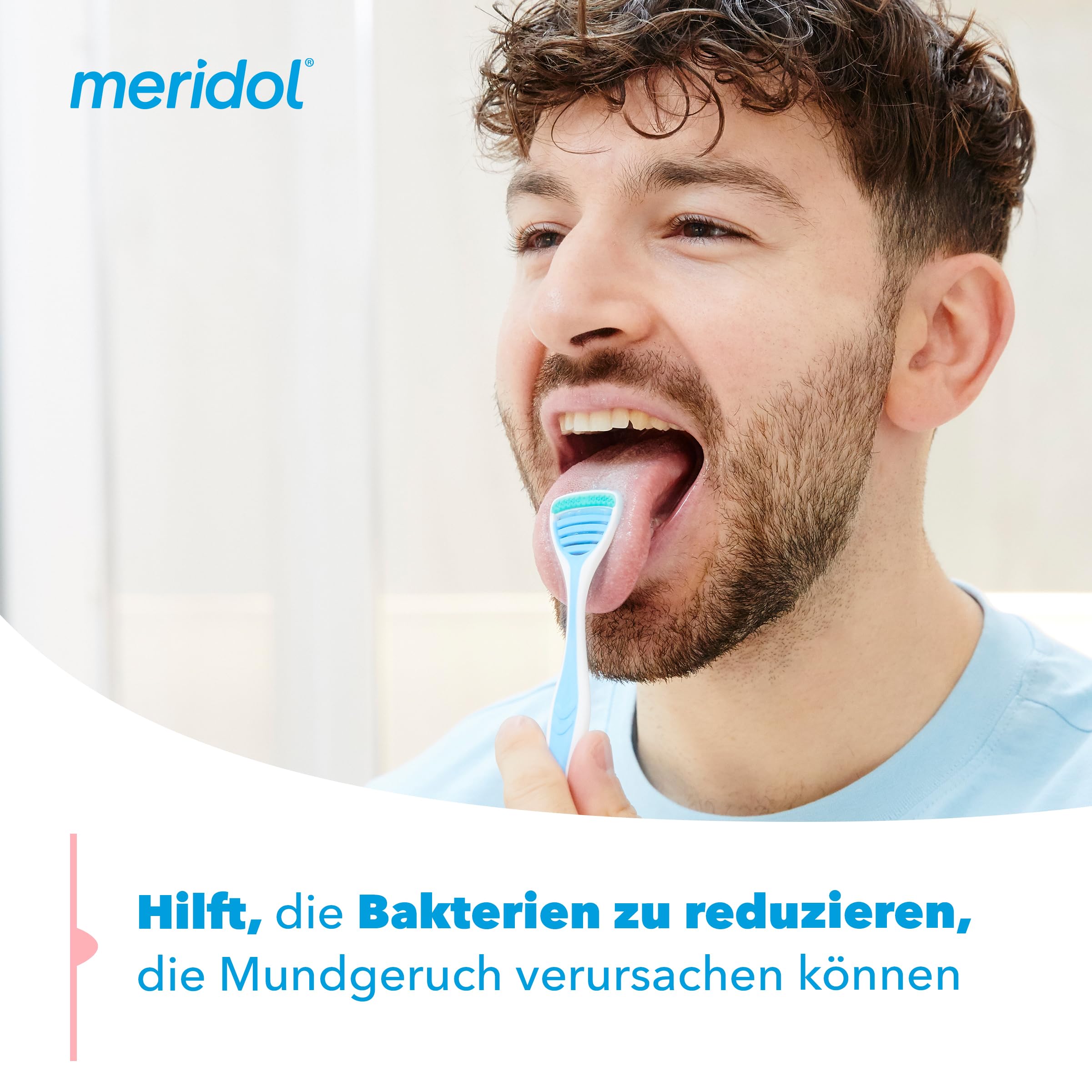 Meridol limpiador de lengua mango ergonómico para un agarre cómodo
