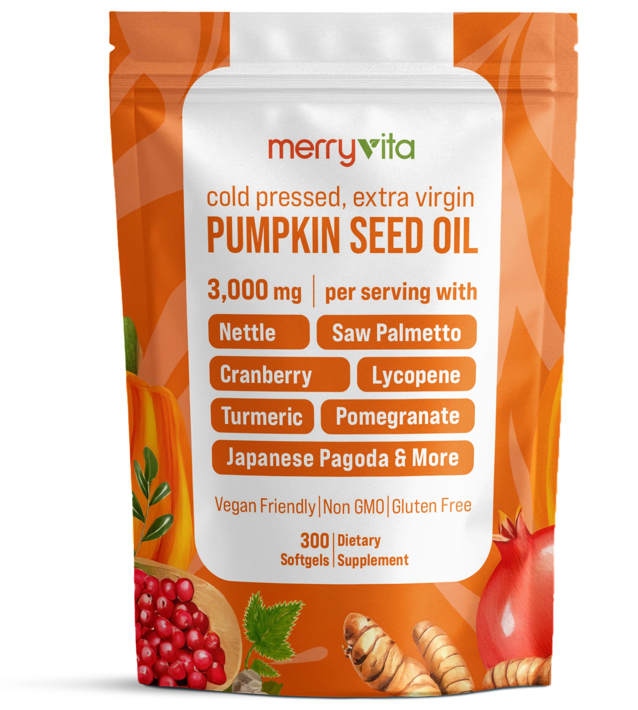 Merry Vita: botella de aceite de semilla de calabaza, uso diario para bienestar general.