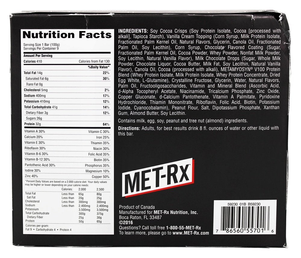 MET-Rx barra crujido galleta colosal, ideal antes o después del entrenamiento.
