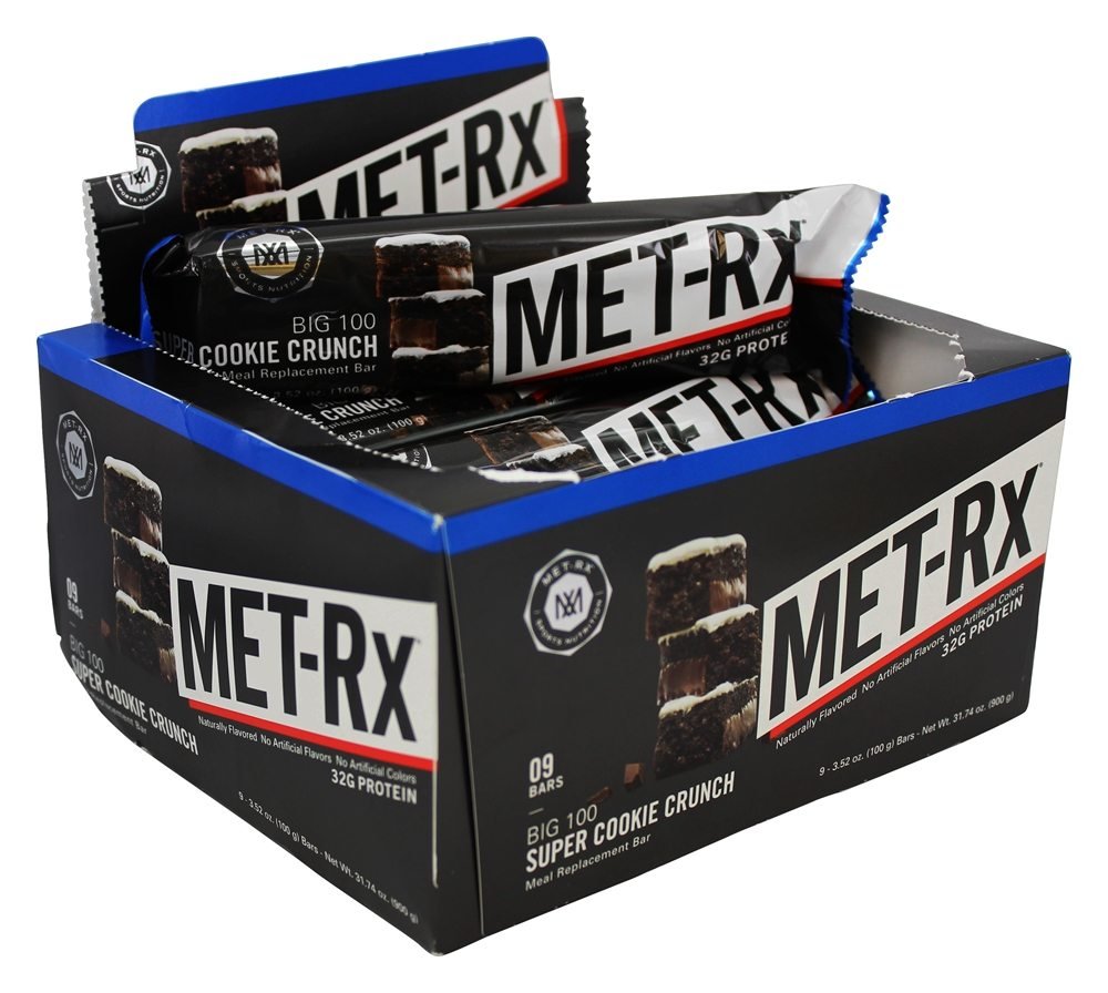 MET-Rx barra crujido galleta colosal de 100 g para energía sostenida.