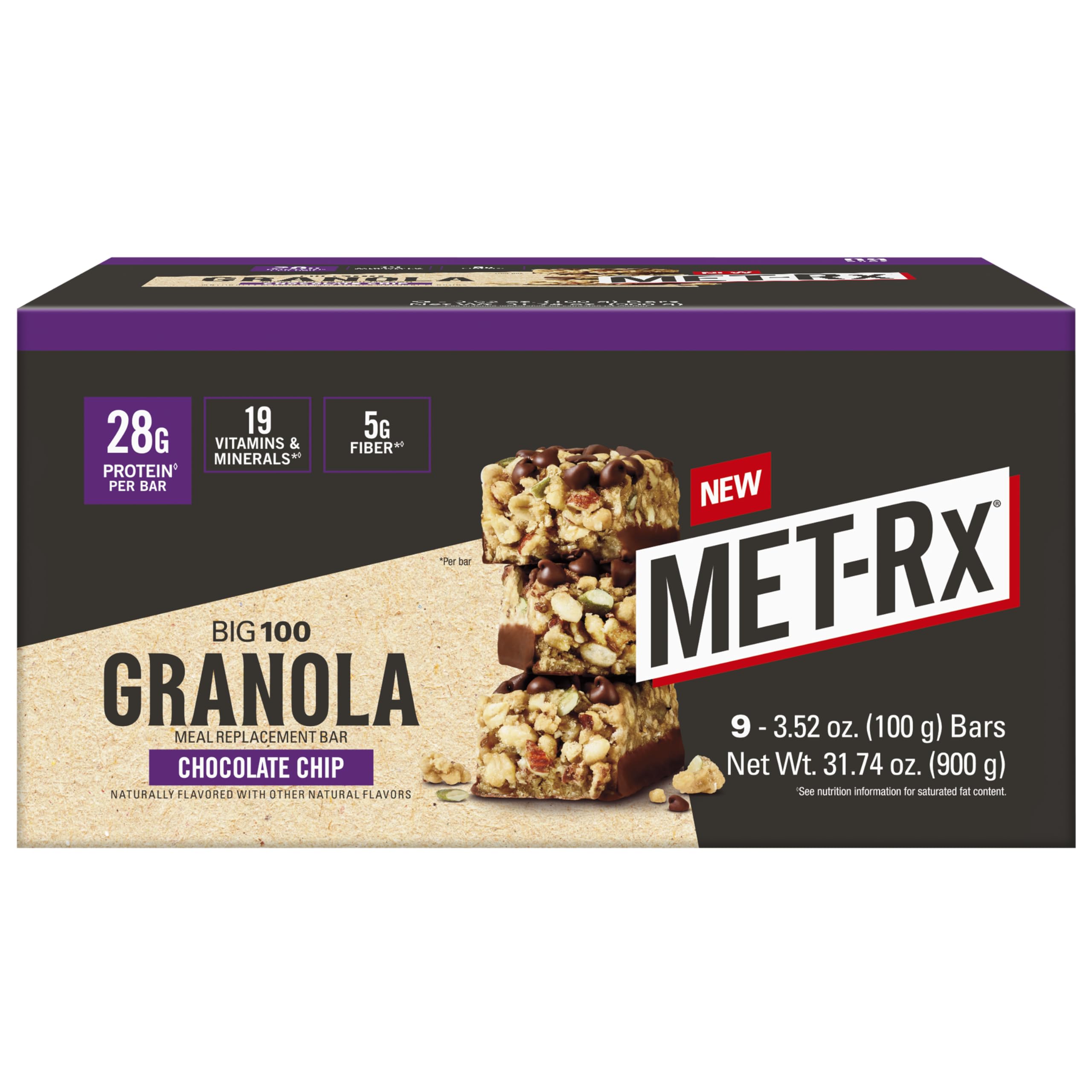 MET-Rx Big 100 Bar: empaque visible, snack práctico para entrenamientos y viajes.
