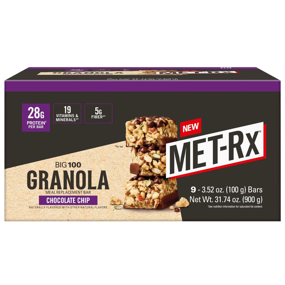 MET-Rx Big 100 Bar: empaque visible, snack práctico para entrenamientos y viajes.