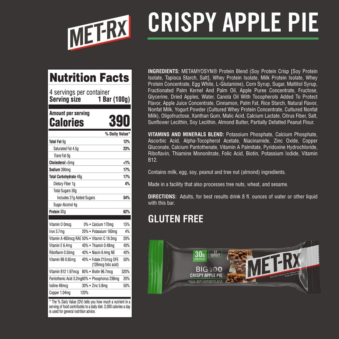 MET-Rx Big 100 barra proteina manzana crujiente muestra una textura sabrosa en cada bocado