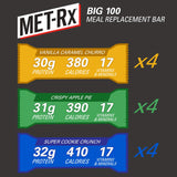 MET-Rx Big 100 Colossal Crispy Apple Pie, barra proteica sabor pastel de manzana crujiente.