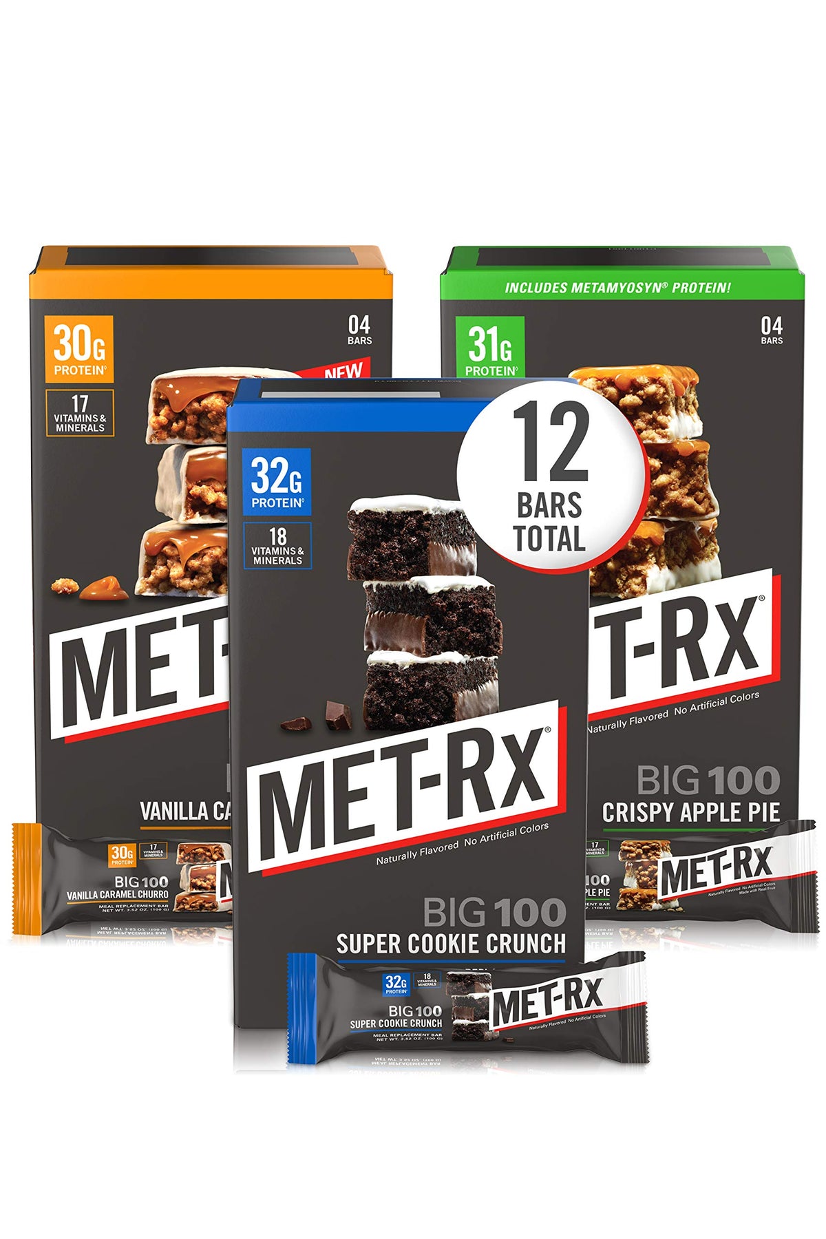 MET-Rx Big 100 Colossal Super Cookie Crunch, barra proteica sabor galleta crujiente para snack.