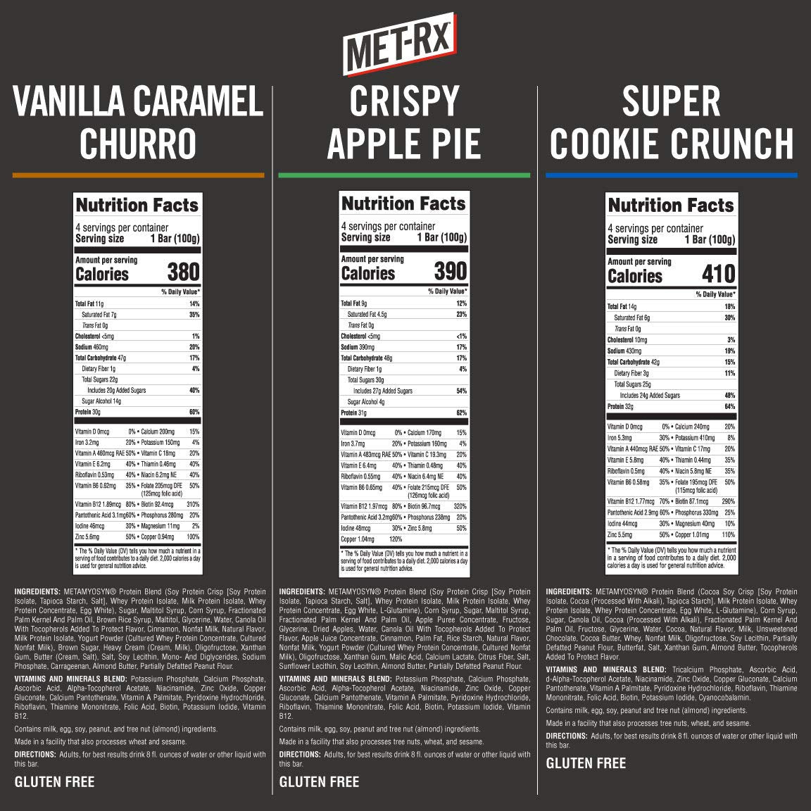 MET-Rx Big 100 Colossal Vanilla Caramel Churro, barra proteica sabor vainilla caramelo churro.