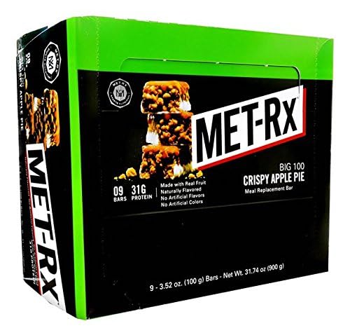 Barra Met-Rx Big100 nutrición de manzana-pie crujiente para entrenar.