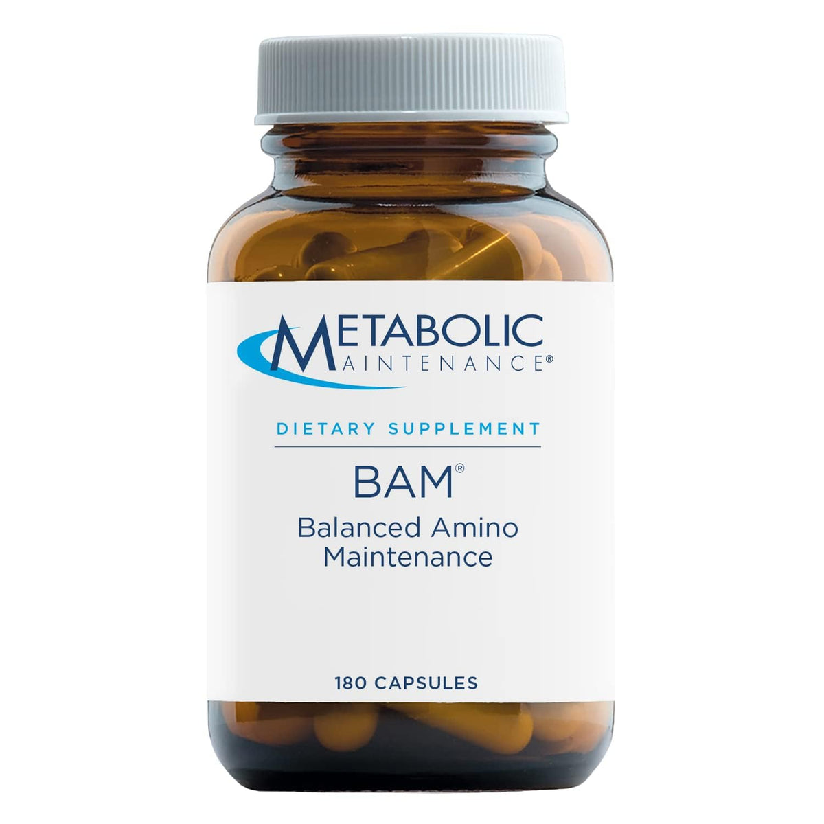 Metabolic Maintenance B.A.M. 750 mg, bote de cápsulas, posible apoyo a la energía diaria.