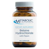 Frasco ámbar de Metabolic Maintenance Betaine HCl + Pepsin para conservar ingredientes activos.
