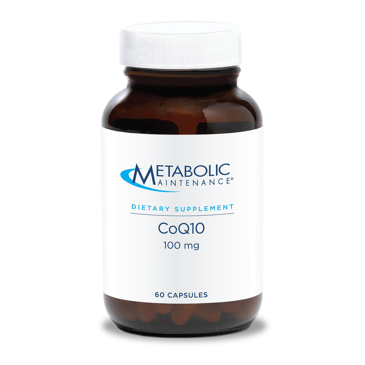 Envase de Metabolic Maintenance CoQ10 100 mg, apoyo para energía diaria.