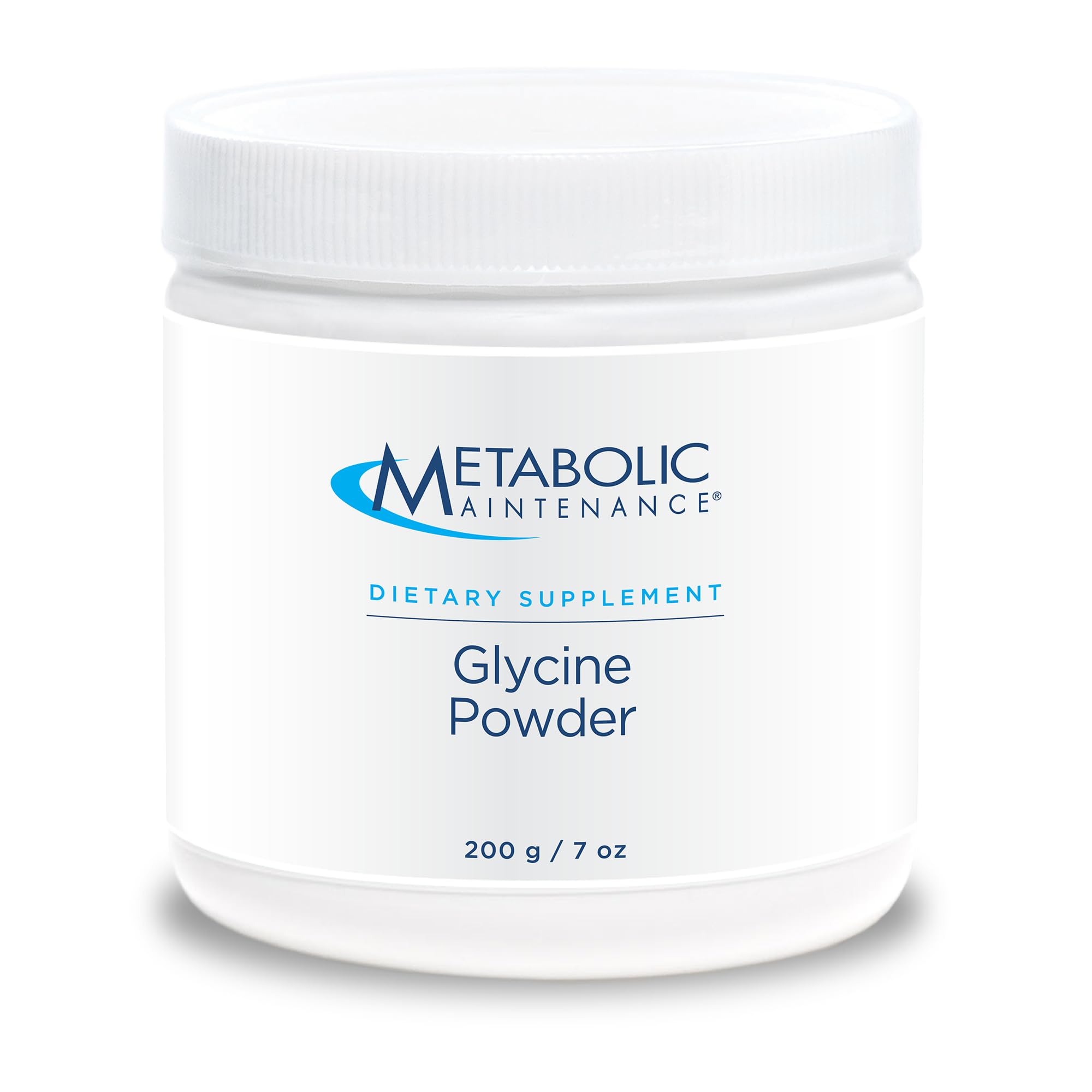 Botella de polvo de glicina Metabolic Maintenance para uso diario.