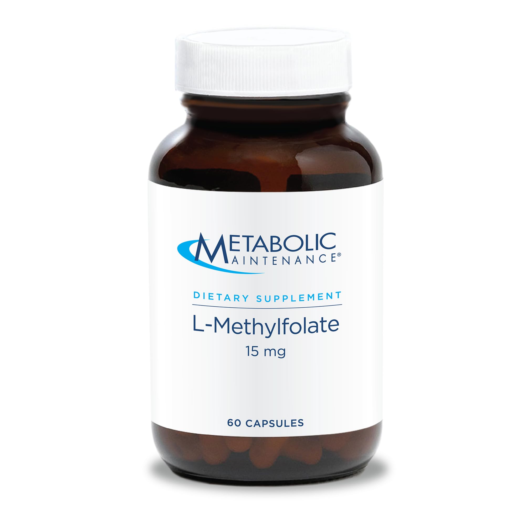 Metabolic Maintenance L-Metilfolato: frasco de cápsulas para apoyar la metilación y el bienestar mental.