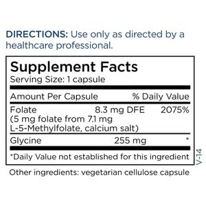 Metabolic Maintenance L-metilfolato, etiqueta de la botella, información clara para uso diario.