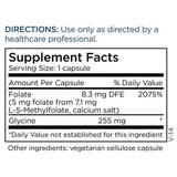 Metabolic Maintenance L-metilfolato, etiqueta de la botella, información clara para uso diario.