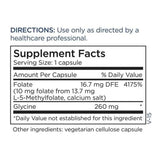 Etiqueta de ingredientes de Metabolic Maintenance L-metilfolato con foco bioactivo