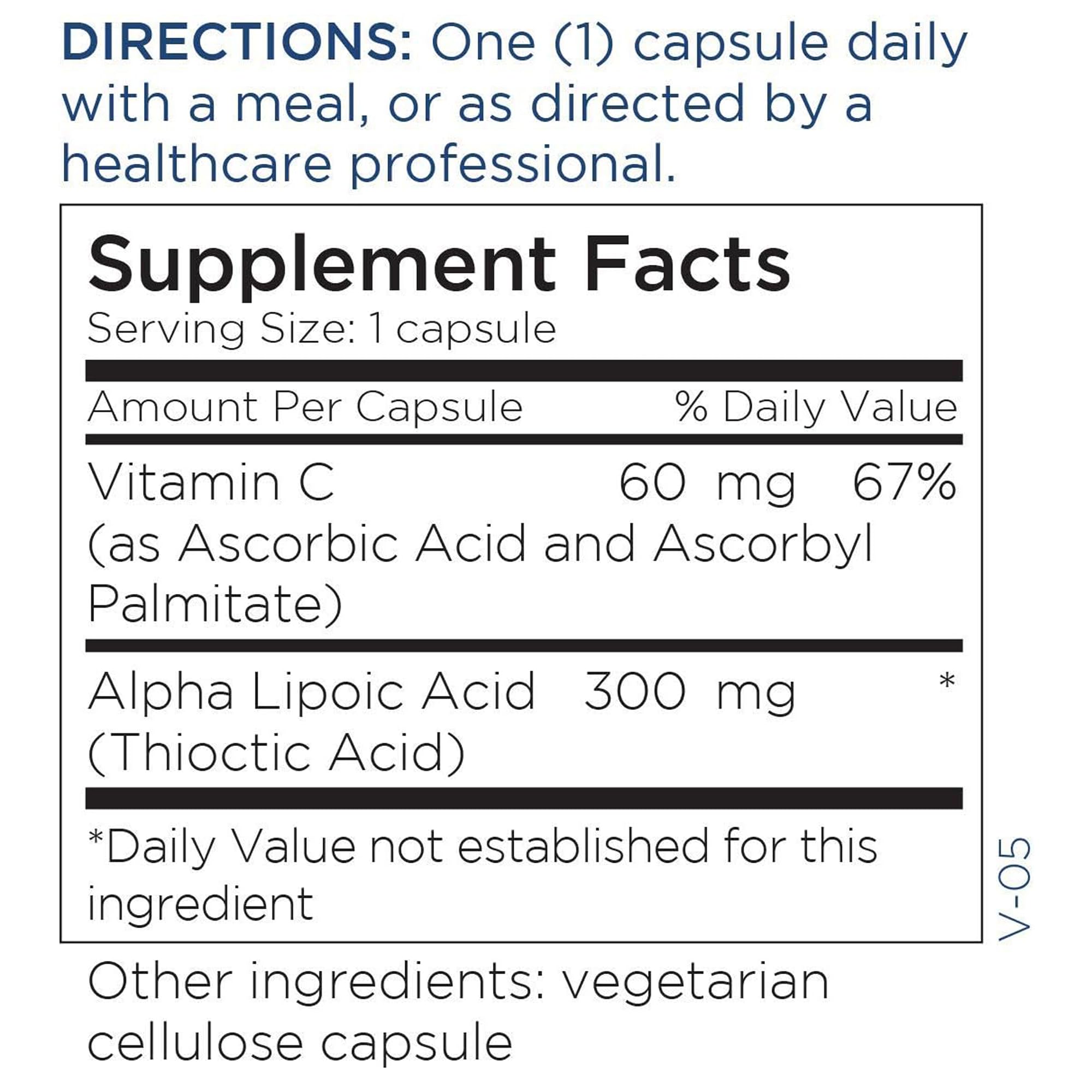 Metabolic Maintenance ácido alfa-lipoico 300 mg, calidad certificada y prueba por terceros desde 1984.