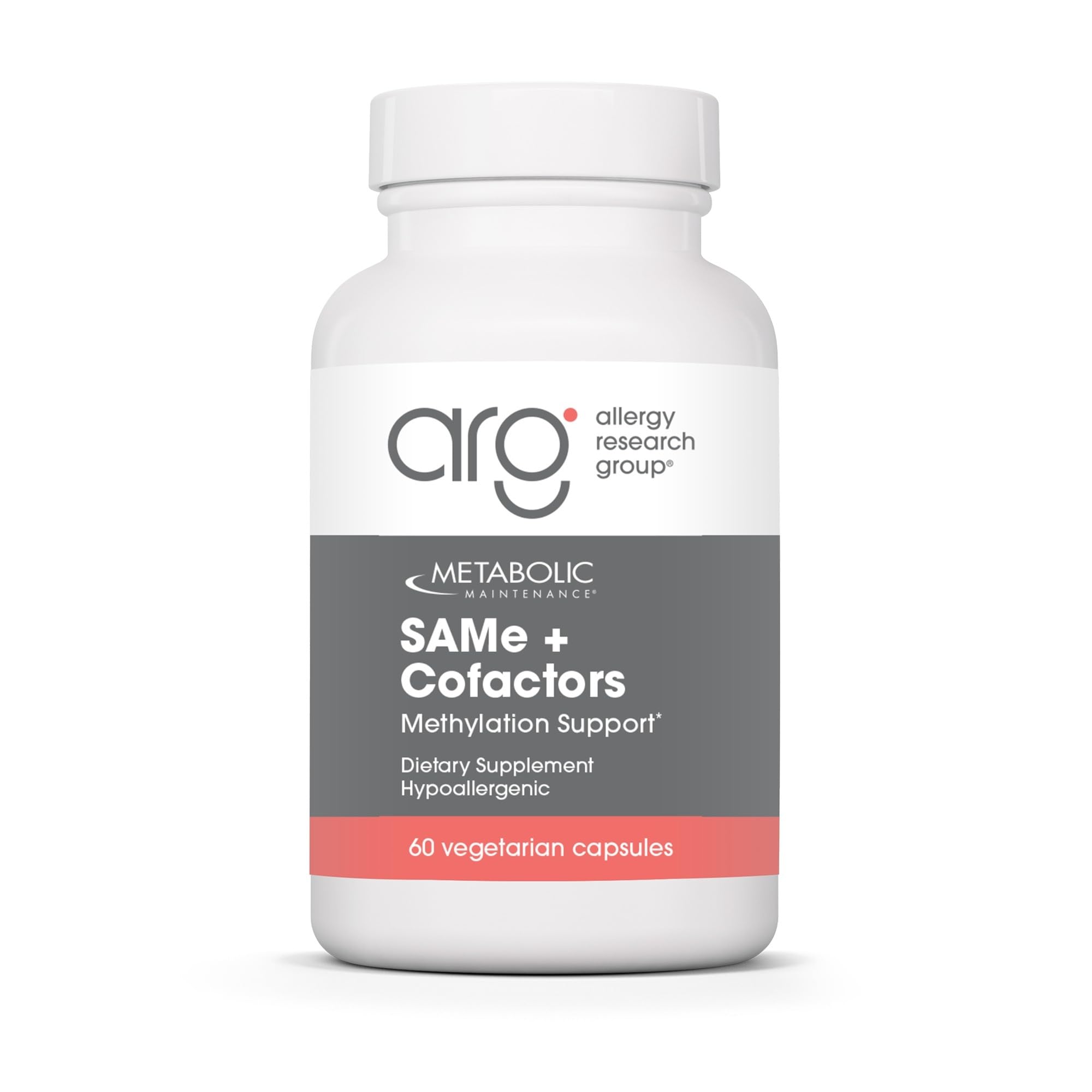 Metabolic Maintenance SAMe Cofactores: botella en primer plano para equilibrio del ánimo.