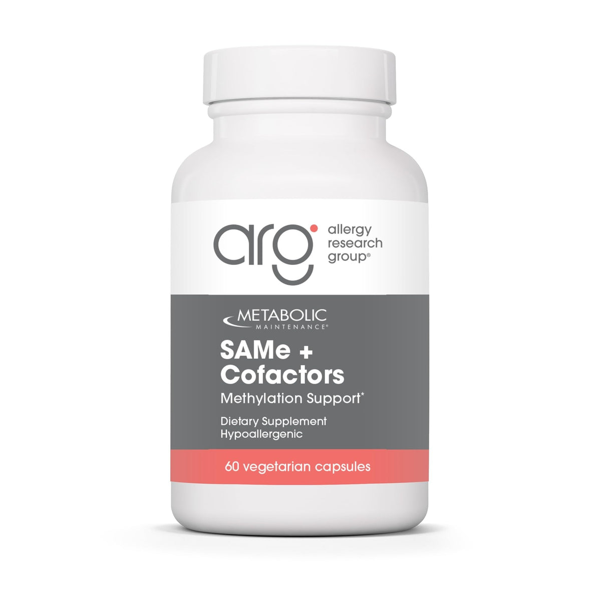 Metabolic Maintenance SAMe Cofactores: botella en primer plano para equilibrio del ánimo.