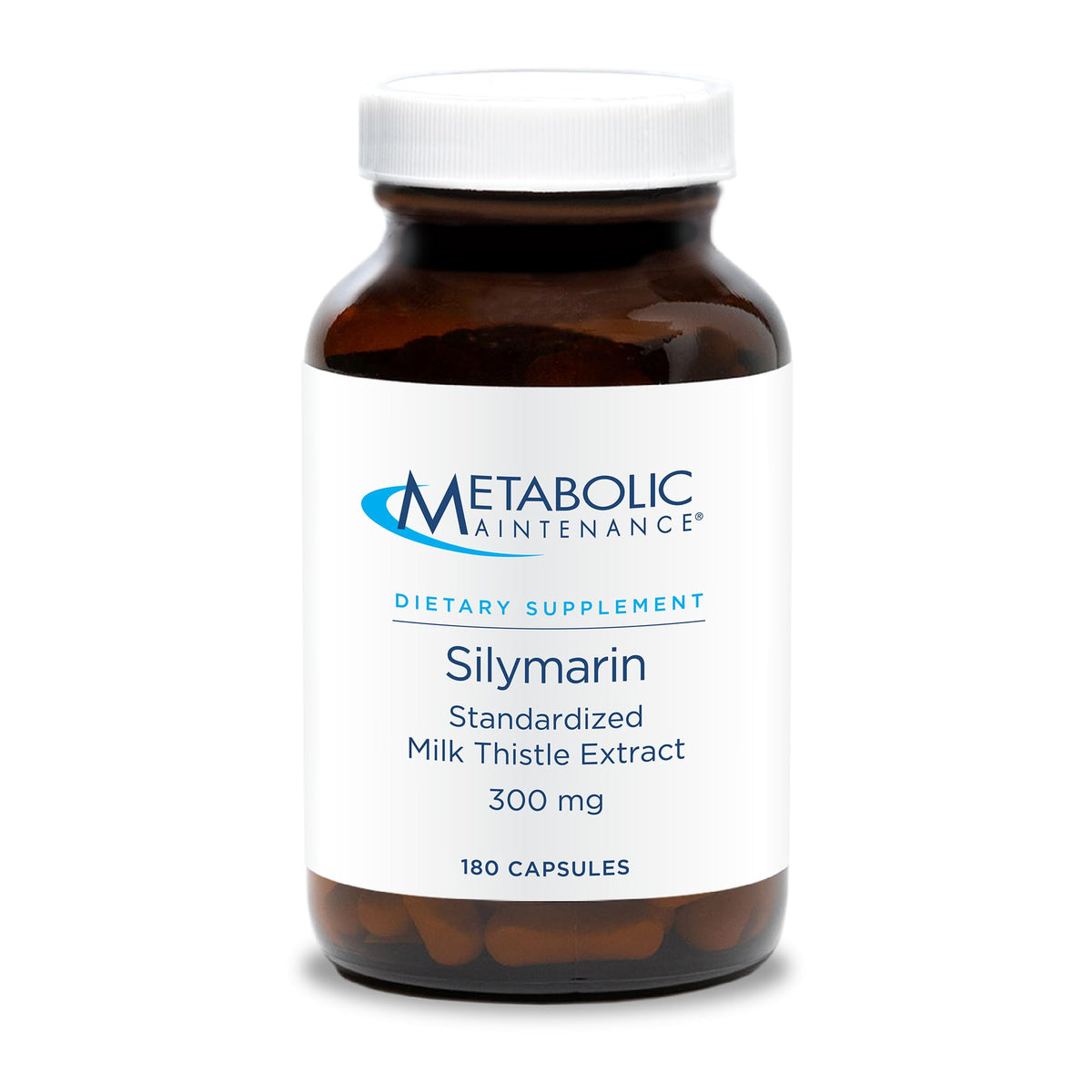 Metabolic Maintenance Silymarin, botella frontal, apoyo continuo para la salud hepática.
