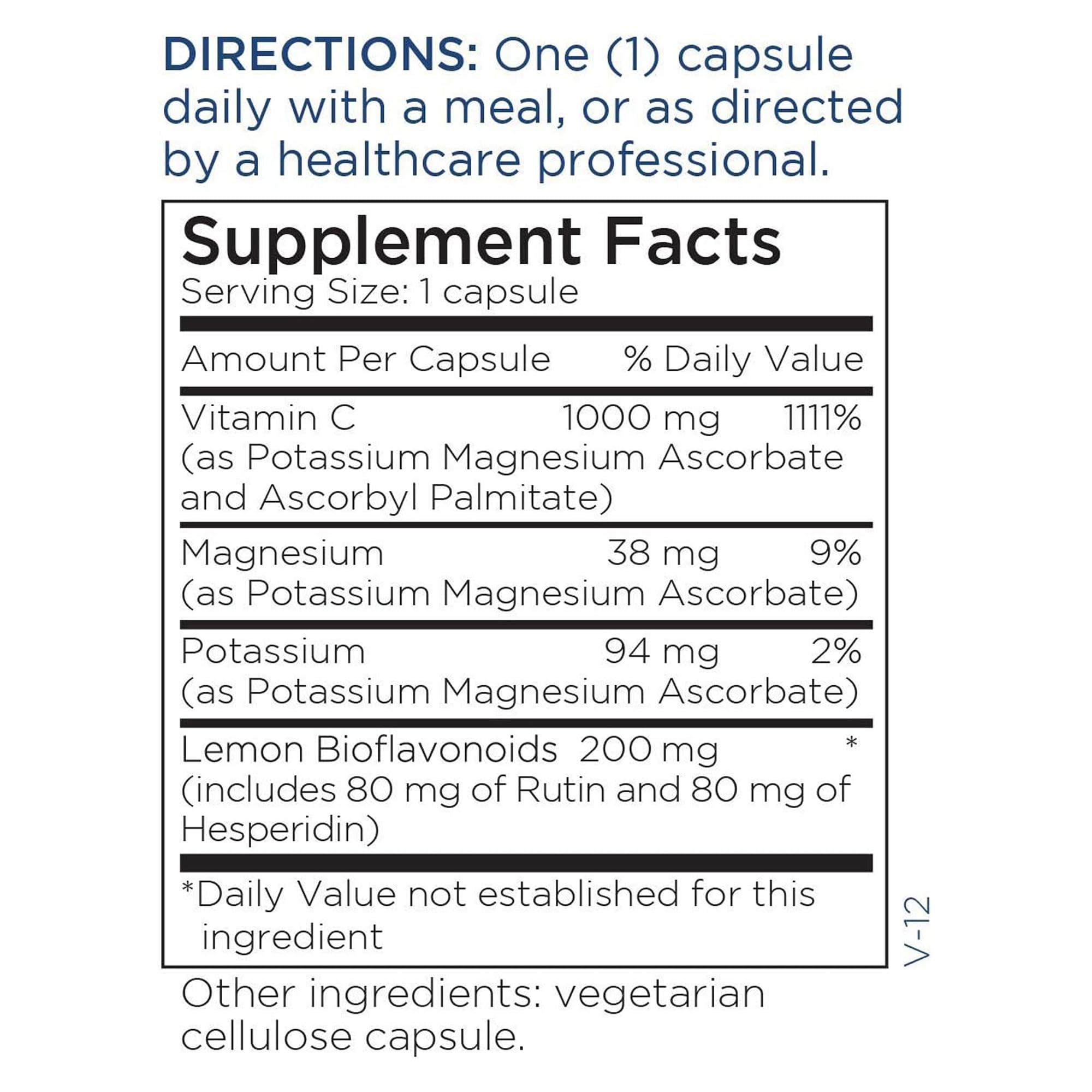 Metabolic Maintenance Vitamina C bufferada: detalle de empaque y tamaño.