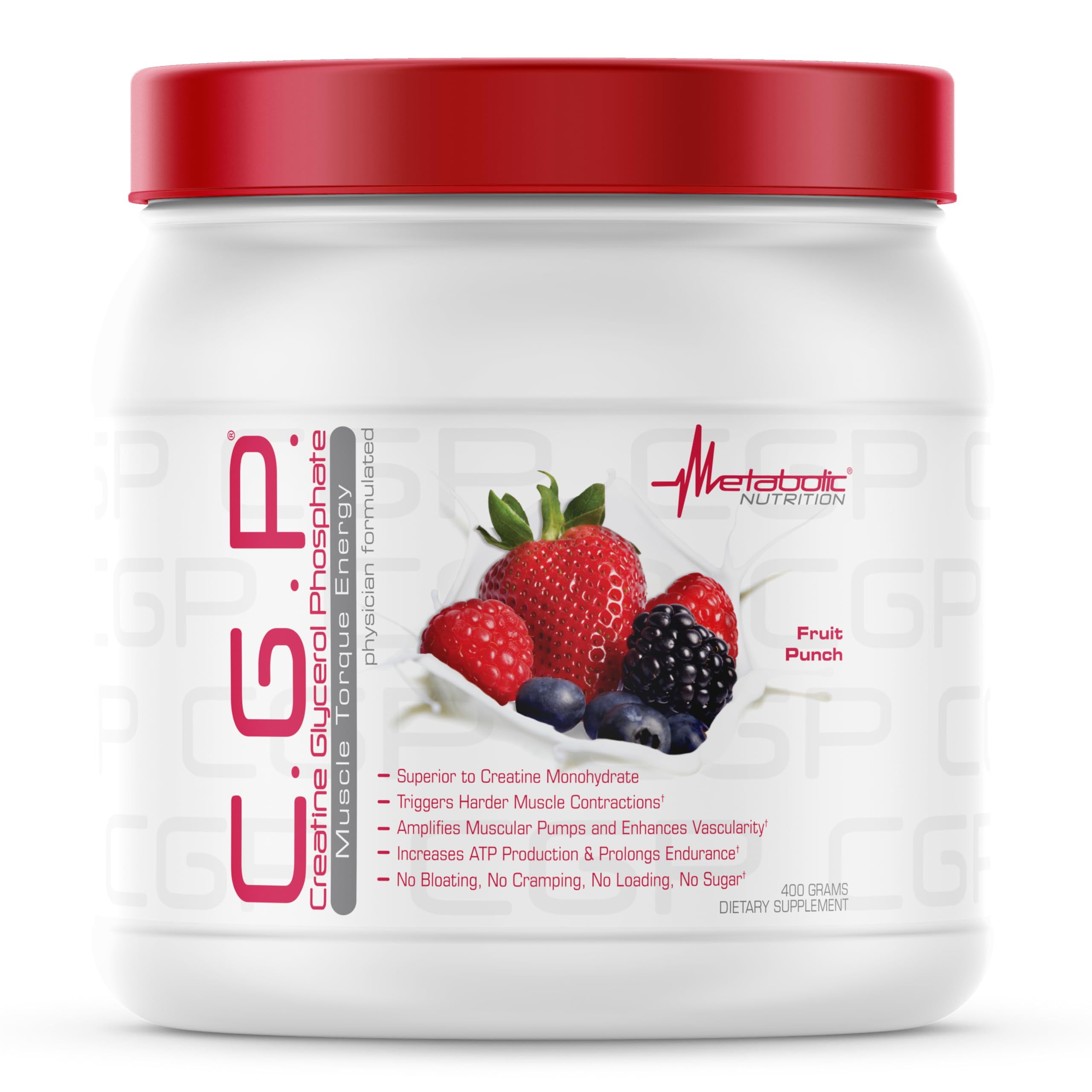 CGP de Metabolic Nutrition polvo en bote frente para entrenamientos