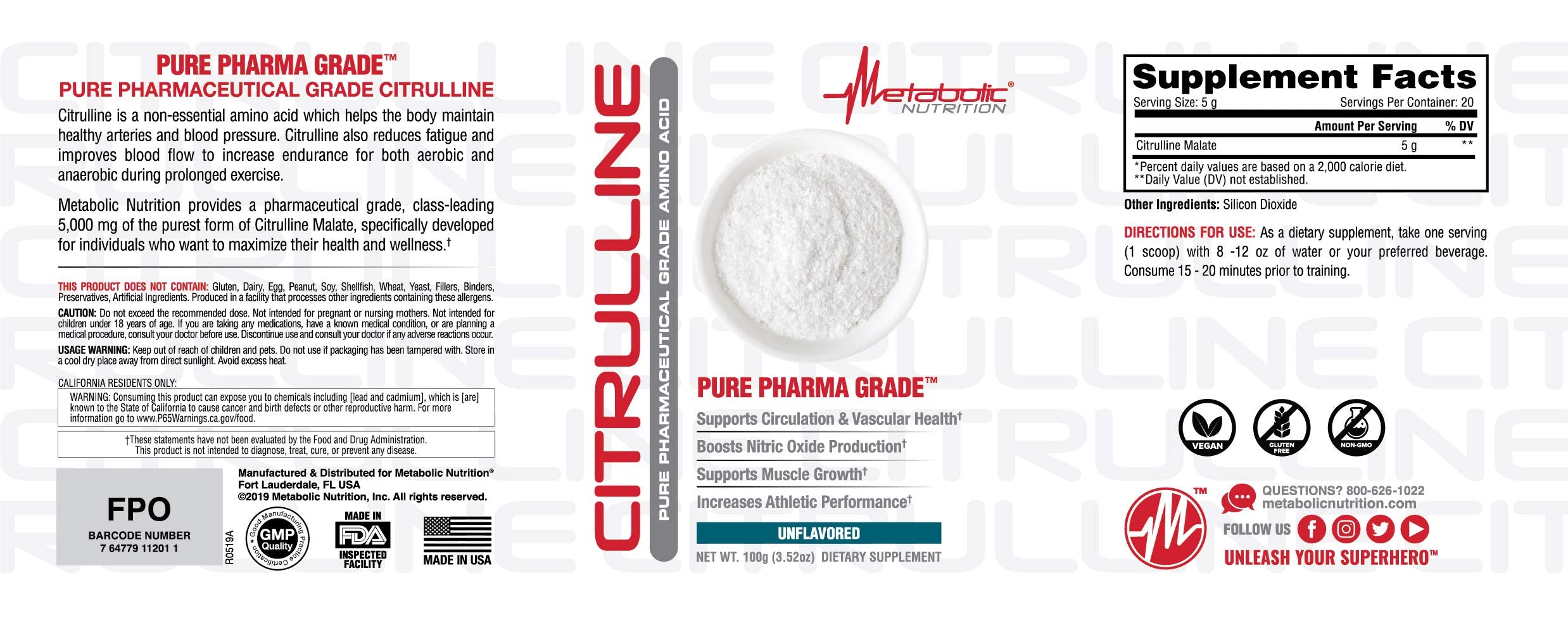 Metabolic Nutrition Citrulina Malato en polvo, cuchara medidora facilita tomar la dosis y mezclar