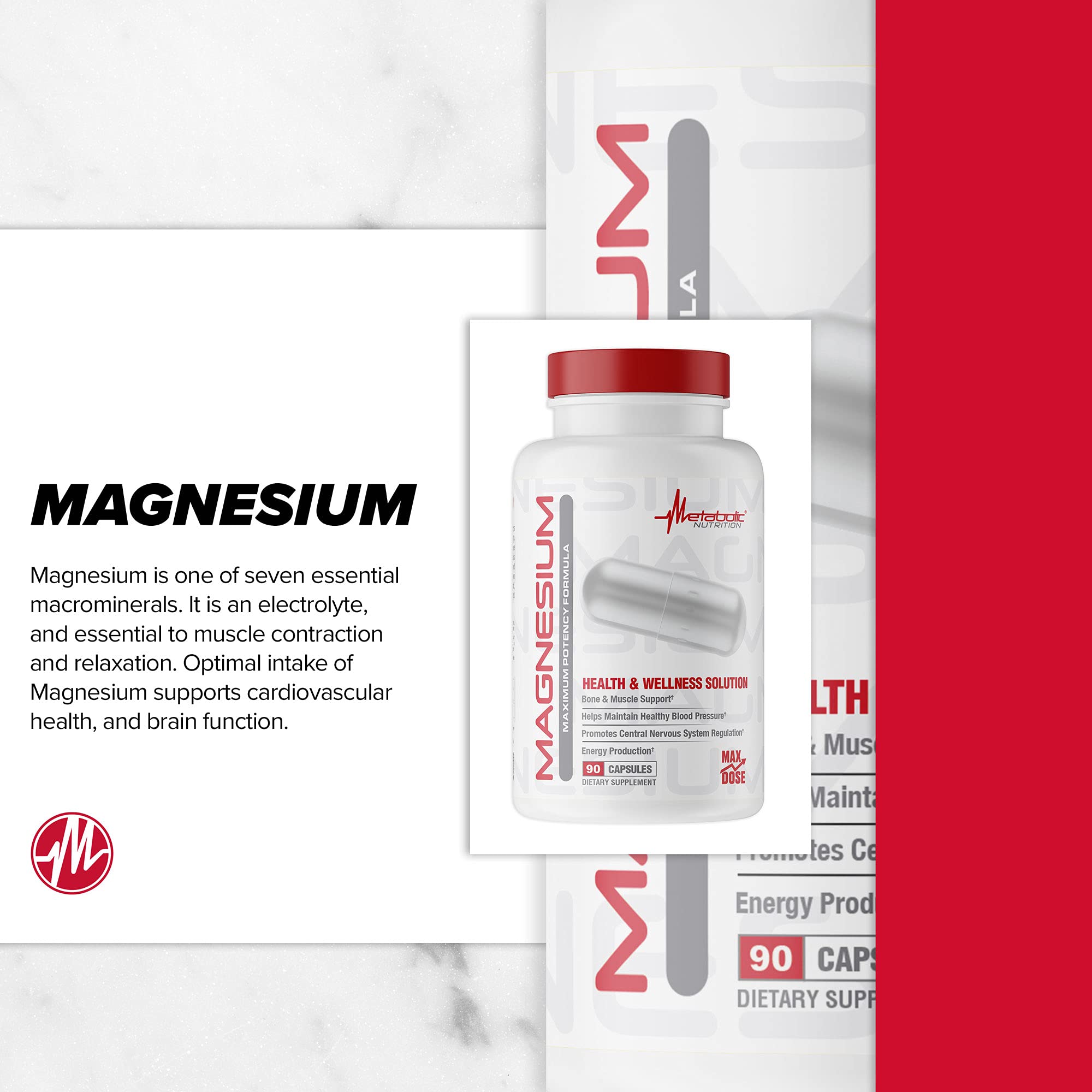 Metabolic Nutrition Magnesium, cápsulas en la palma para dosificar rápidamente.
