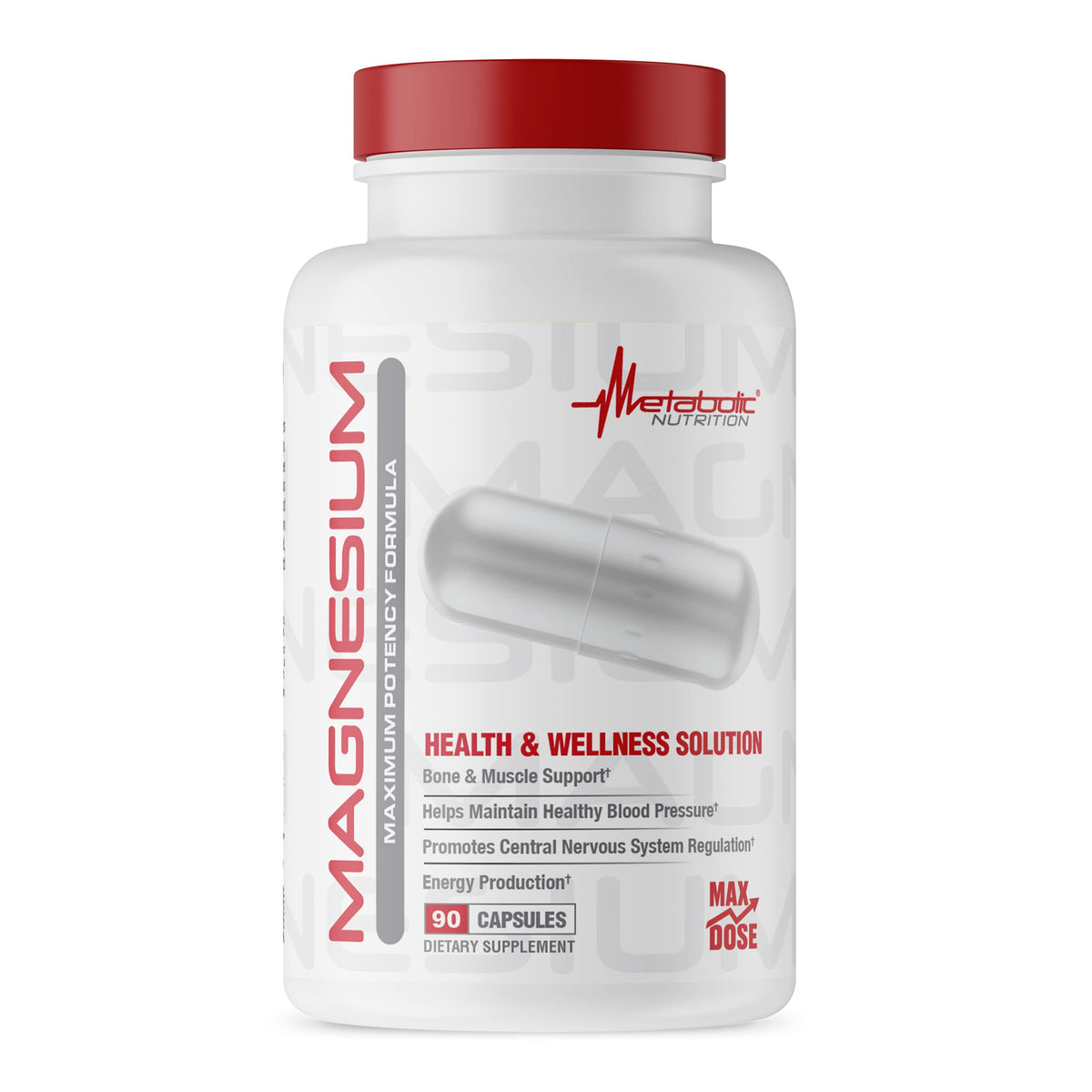 Metabolic Nutrition Magnesium 650 mg, cápsulas para soporte muscular diario.