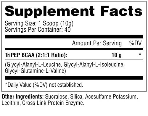 TriPep BCAA de Metabolic Nutrition con cucharilla para ingesta intra-entrenamiento.
