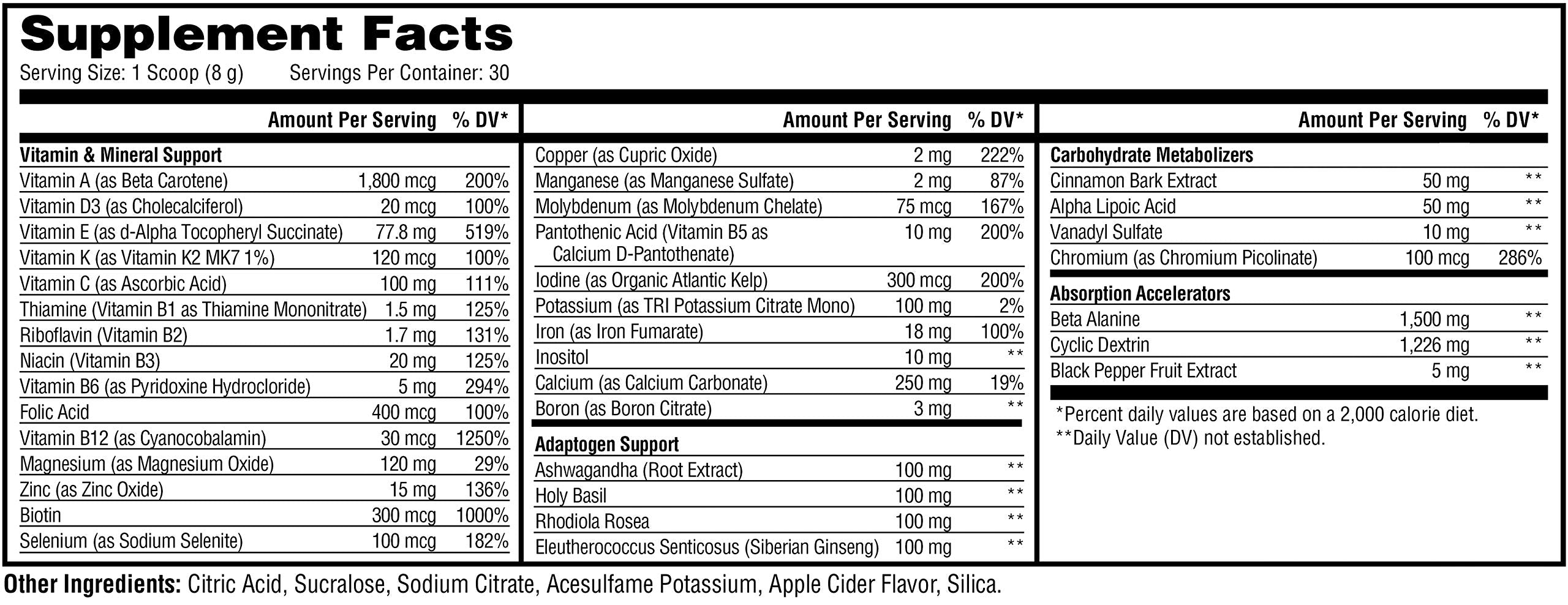 Etiqueta Vitagen manzana destacando la fórmula adaptógena para el bienestar.