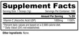 Etiqueta de Metabolic Nutrition Vitamin C con grado farmacéutico visible.