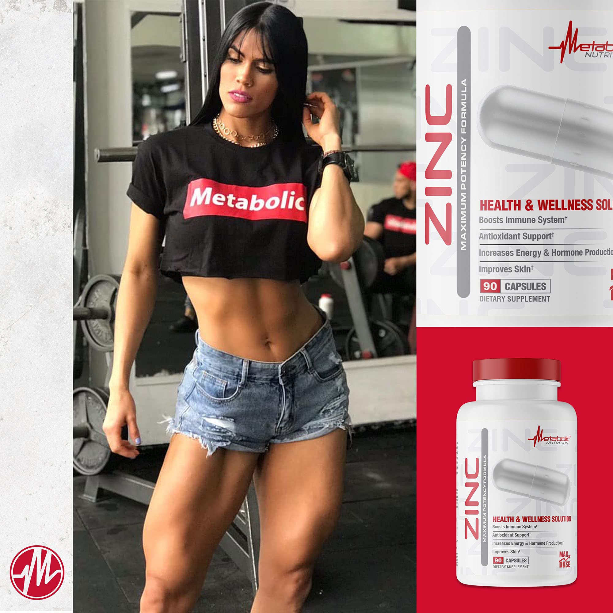 Etiqueta clara de zinc Metabolic Nutrition para fácil identificación