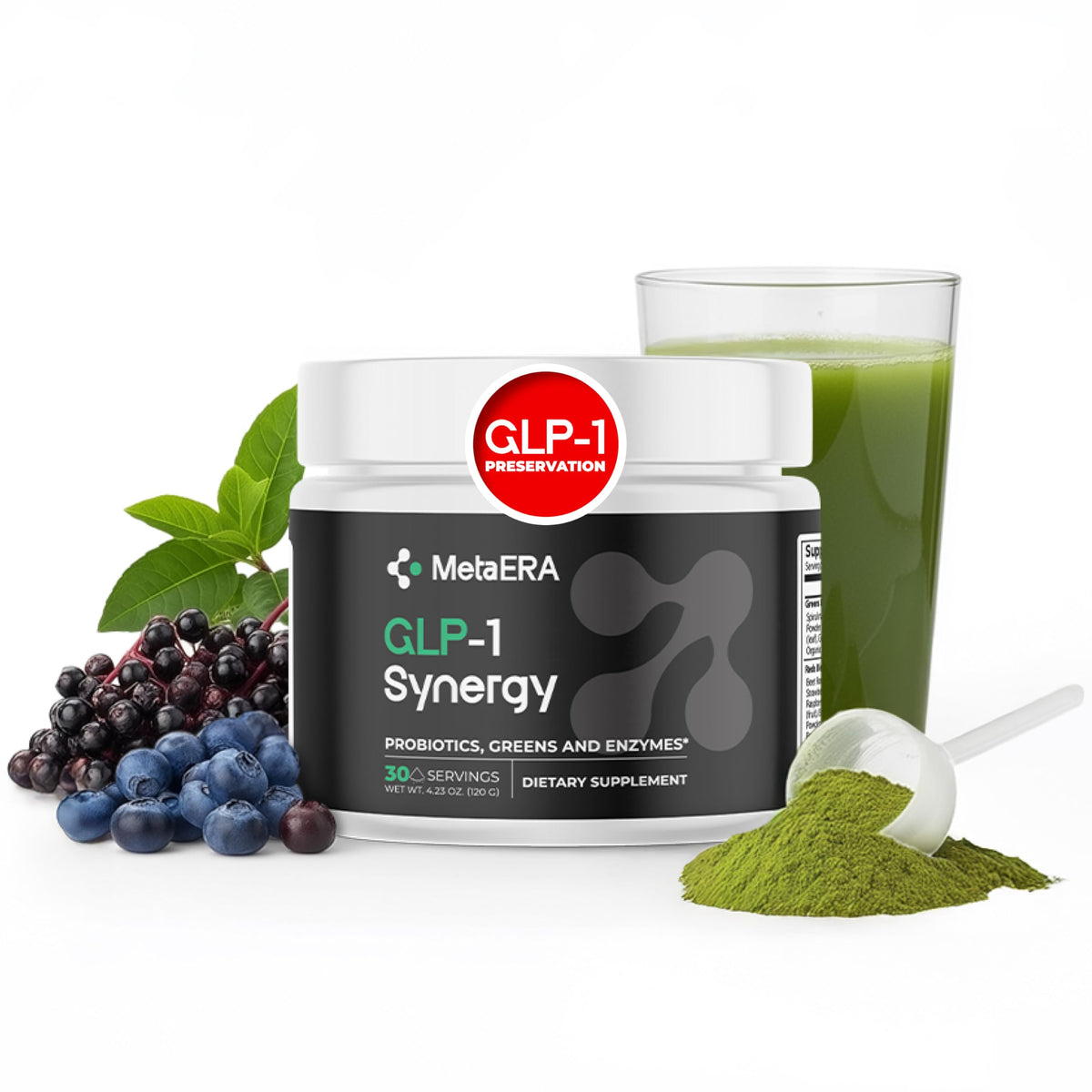 METAERA GLP-1 Synergy frasco frontal, formato práctico para uso diario