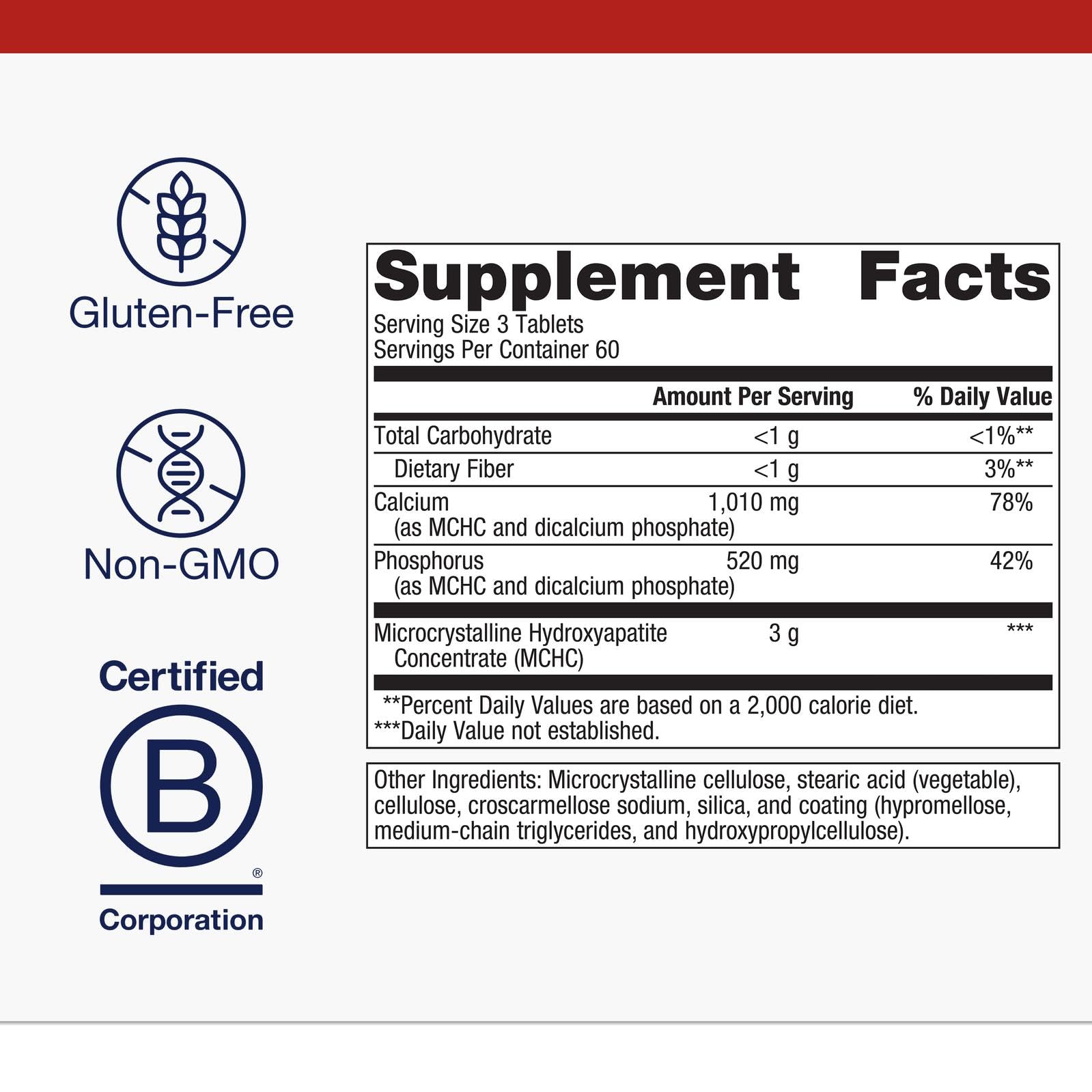 Etiqueta sin gluten y sin lactosa de Metagenics Bone Builder