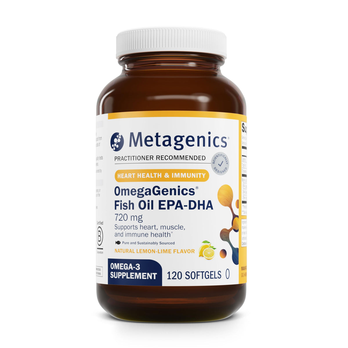 Metagenics OmegaGenics botella de aceite de pescado para apoyo potencial a la salud general