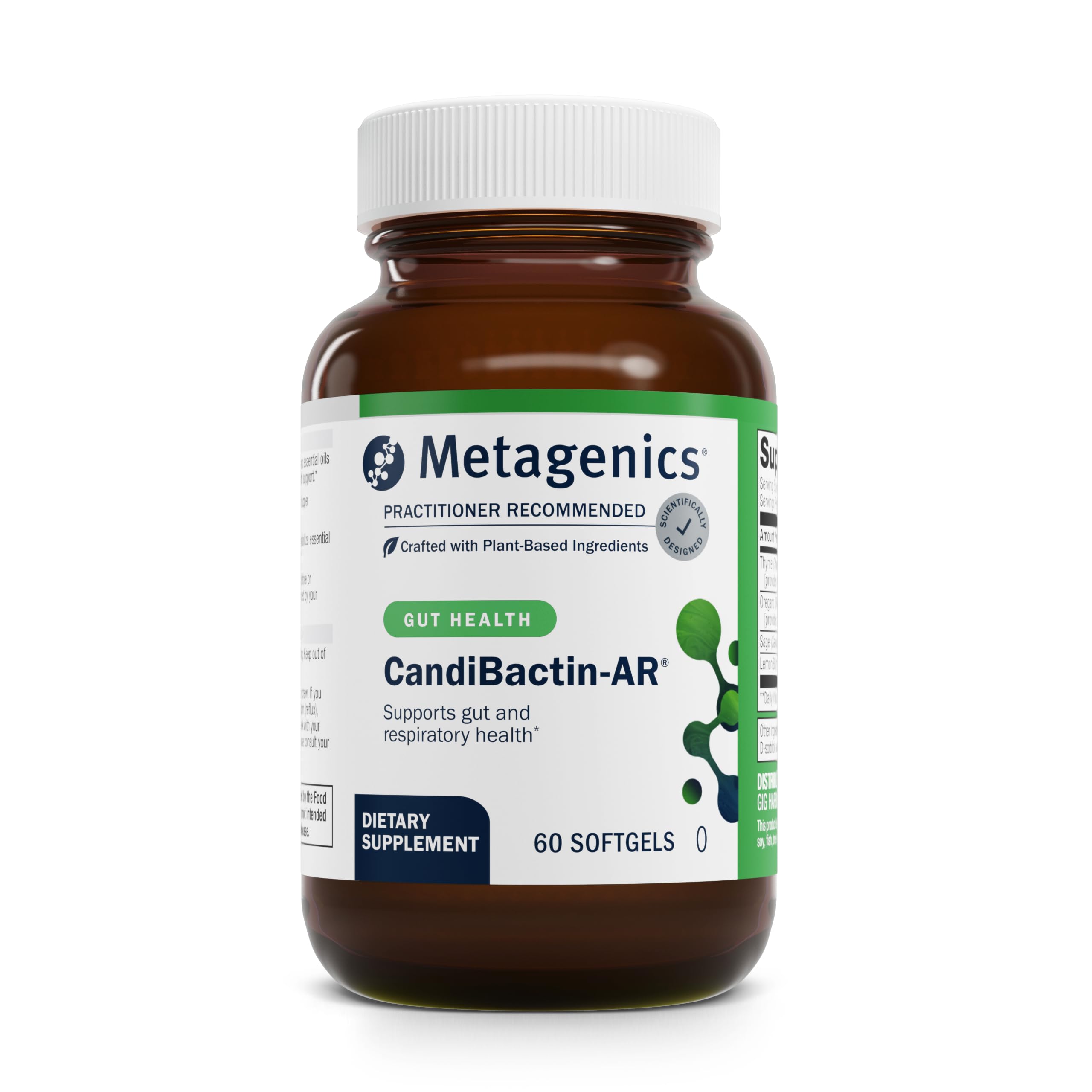 Metagenics CandiBactin-AR cápsulas-entéricas, liberación intestinal y comodidad digestiva.