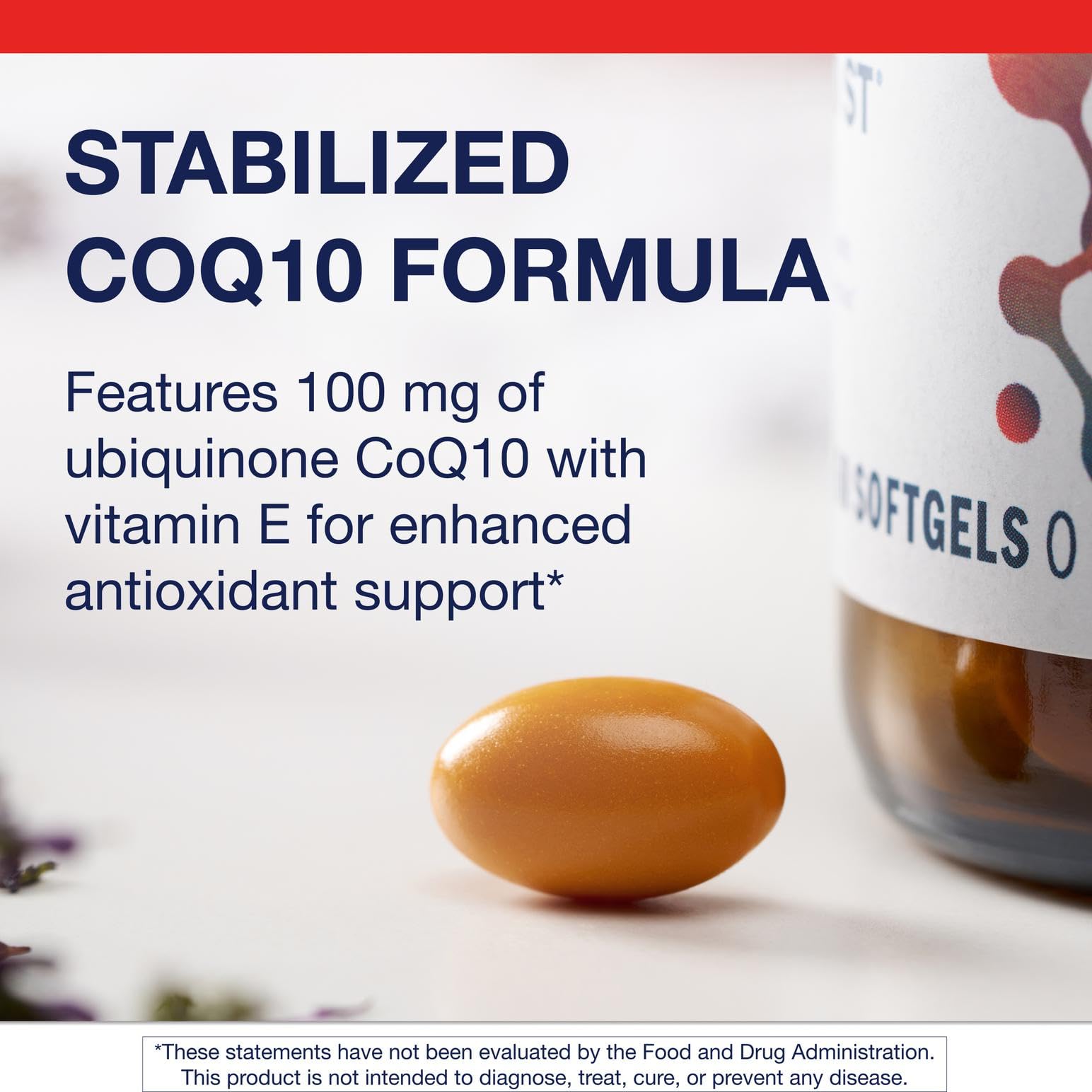 Metagenics CoQ10 ST-100, etiqueta closeup, ingredientes visibles y calidad.