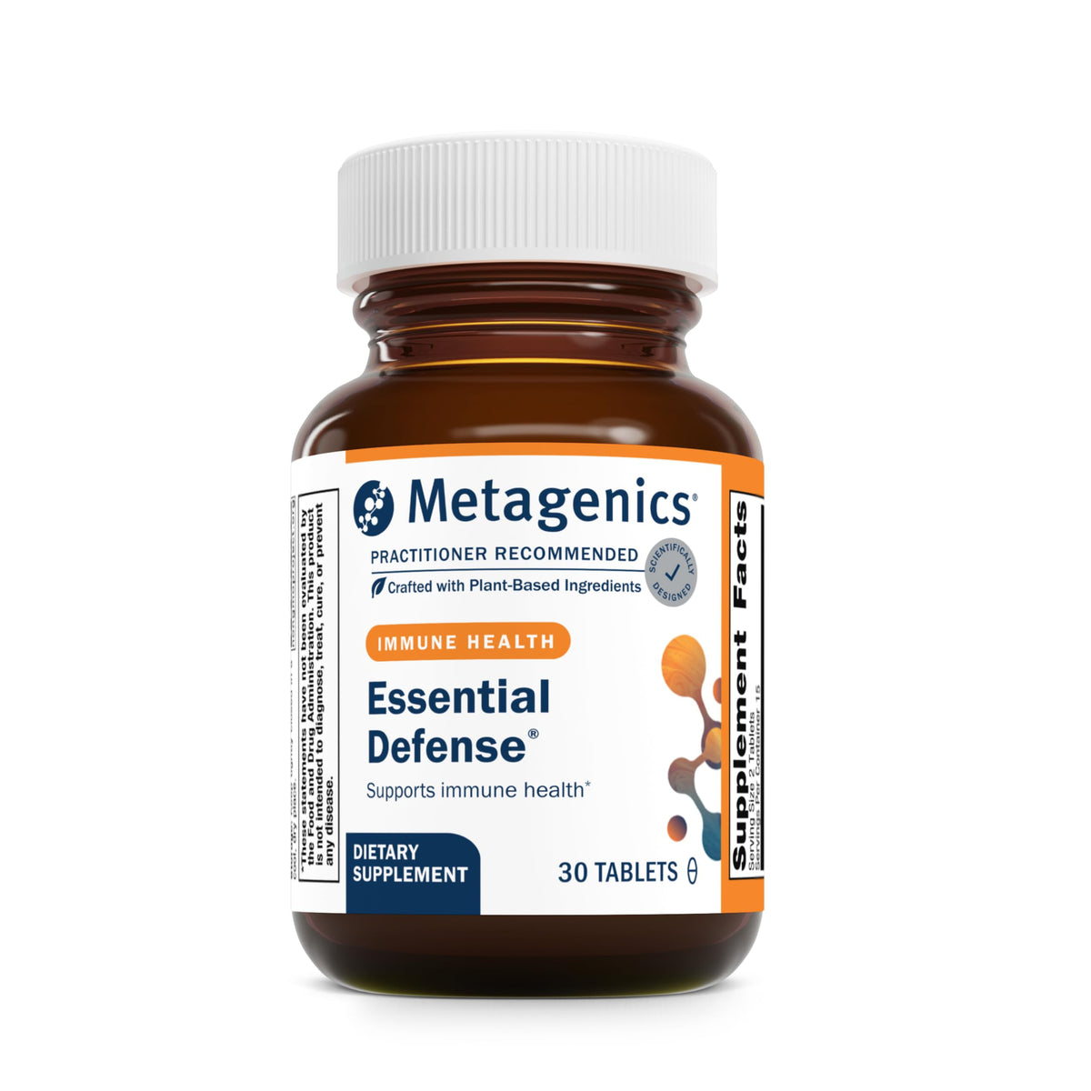 Metagenics Essential Defense, botella frontal, apoyo al sistema inmune y respiratorio