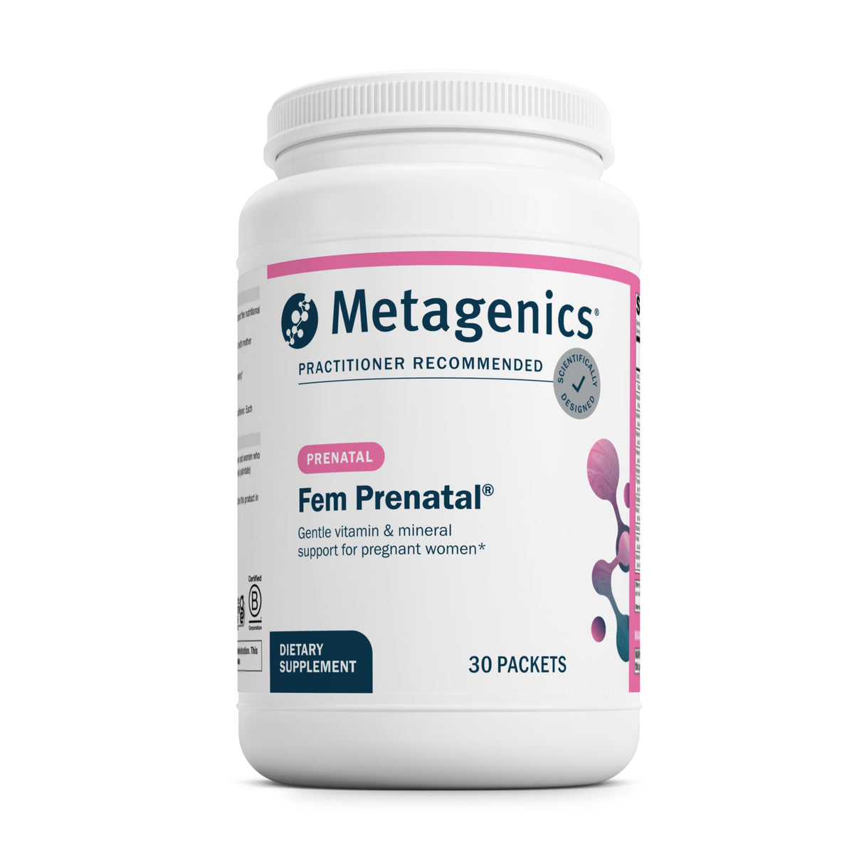 Metagenics Fem Prenatal, paquetes diarios para nutrición prenatal.