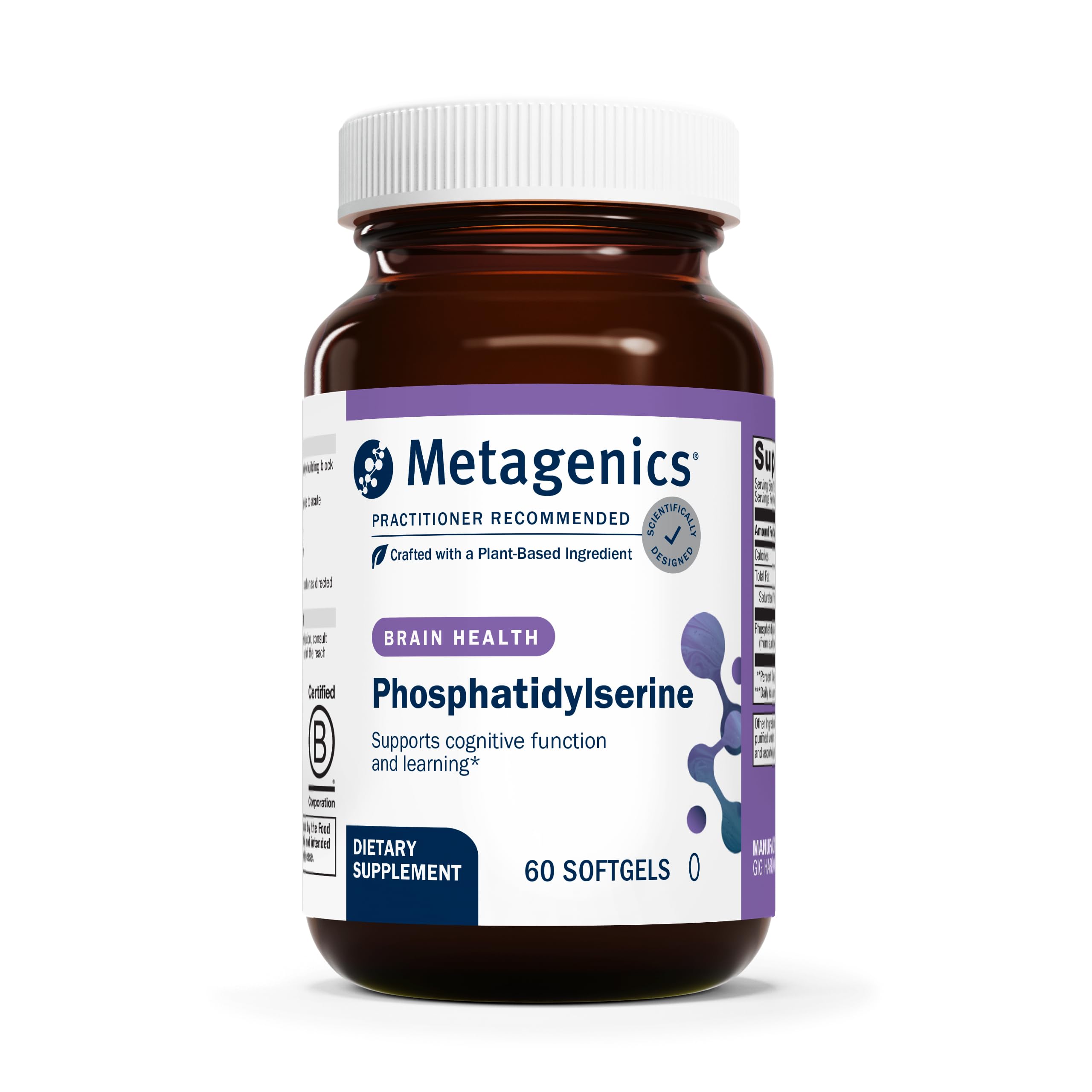 Metagenics fosfatidilserina en frasco de 60 cápsulas blandas para apoyo cognitivo.