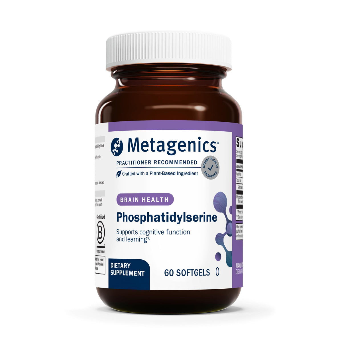 Metagenics fosfatidilserina en frasco de 60 cápsulas blandas para apoyo cognitivo.
