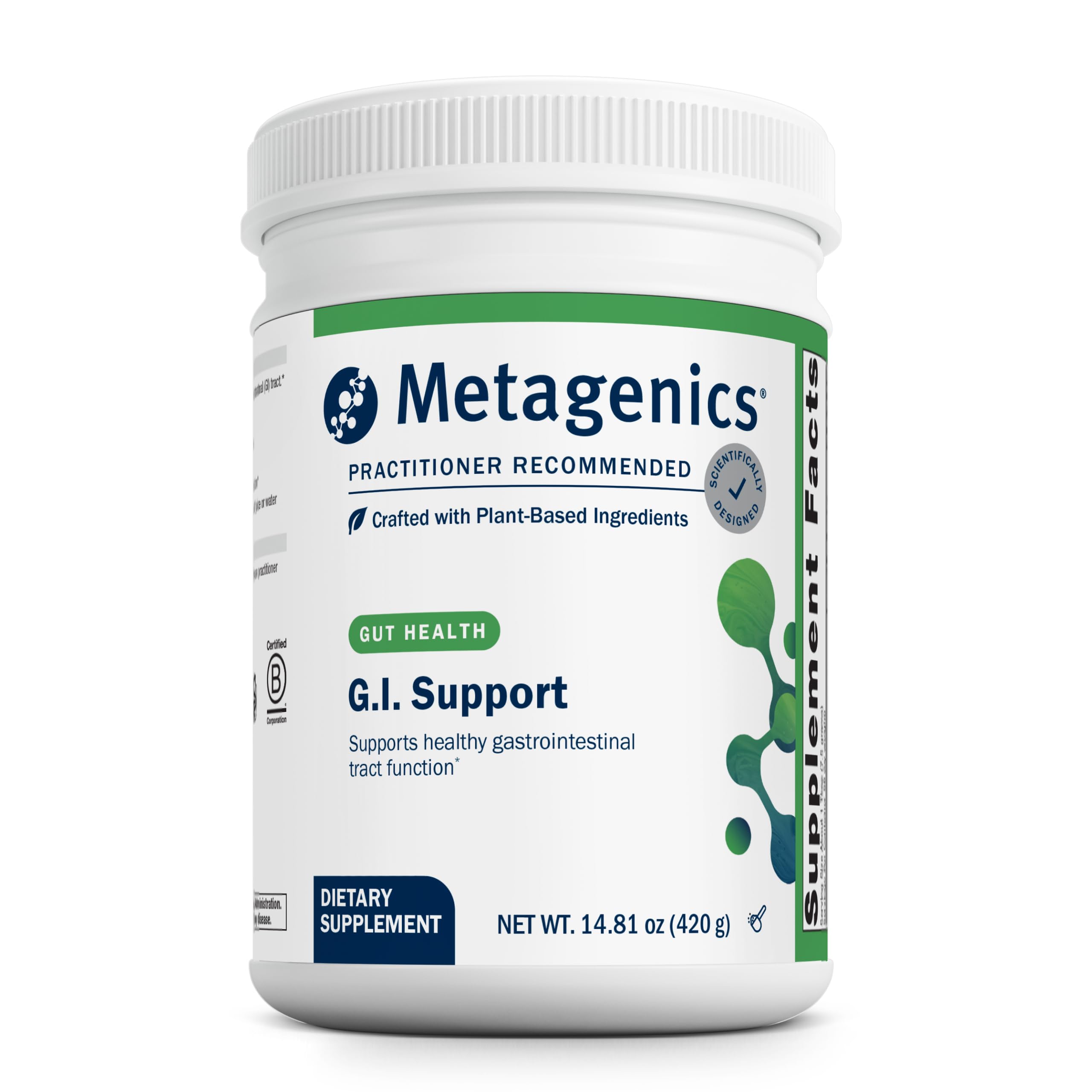 Metagenics G.I. Support en botella, puede apoyar la comodidad digestiva diaria.