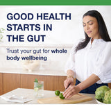 Metagenics G.I. Support ingredientes clave, como té verde y arabinogalactano, con beneficios posibles.