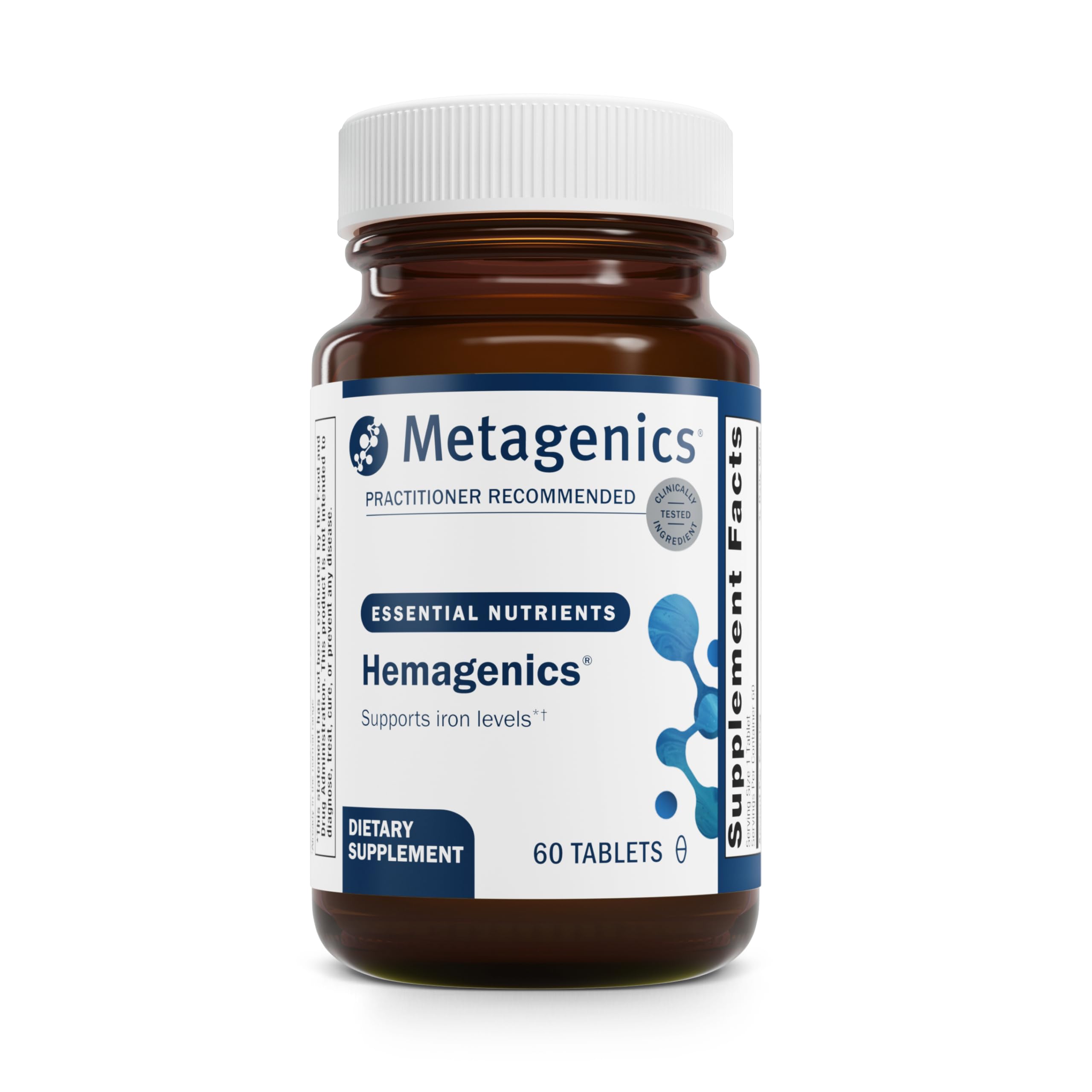 Metagenics Hemagenics tabletas: empaque práctico para dosis diaria y almacenamiento