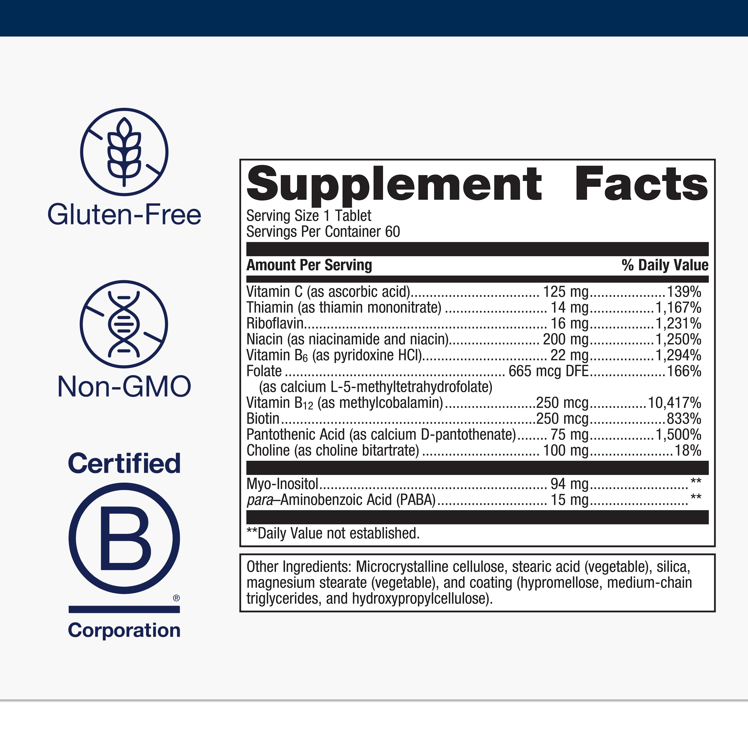 Metagenics Vitamina B Complex, frasco, apoya metabolismo de homocisteína y salud cardiovascular.