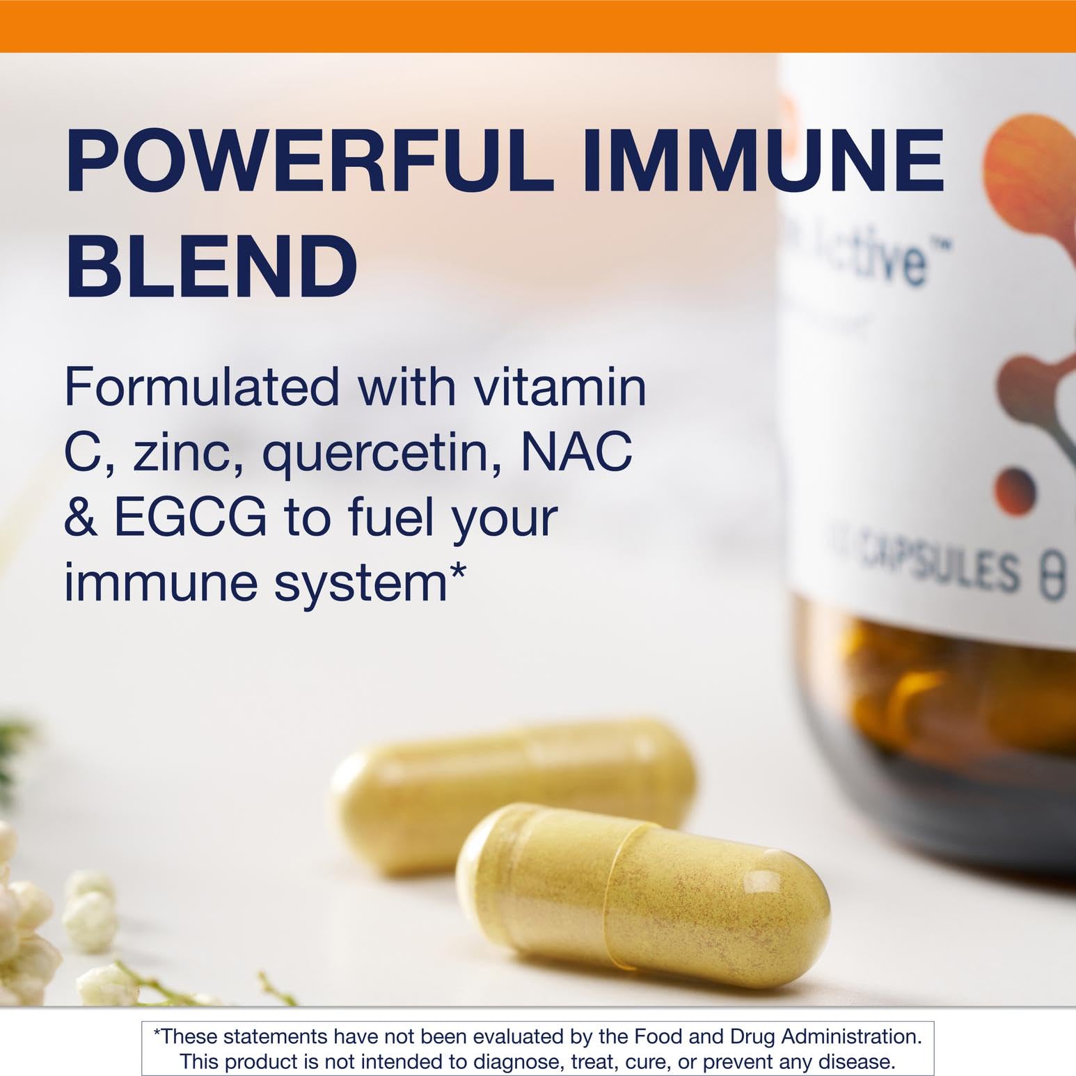 Metagenics Immune Active etiqueta nutricional: detalle de Vitamina C y Zinc.